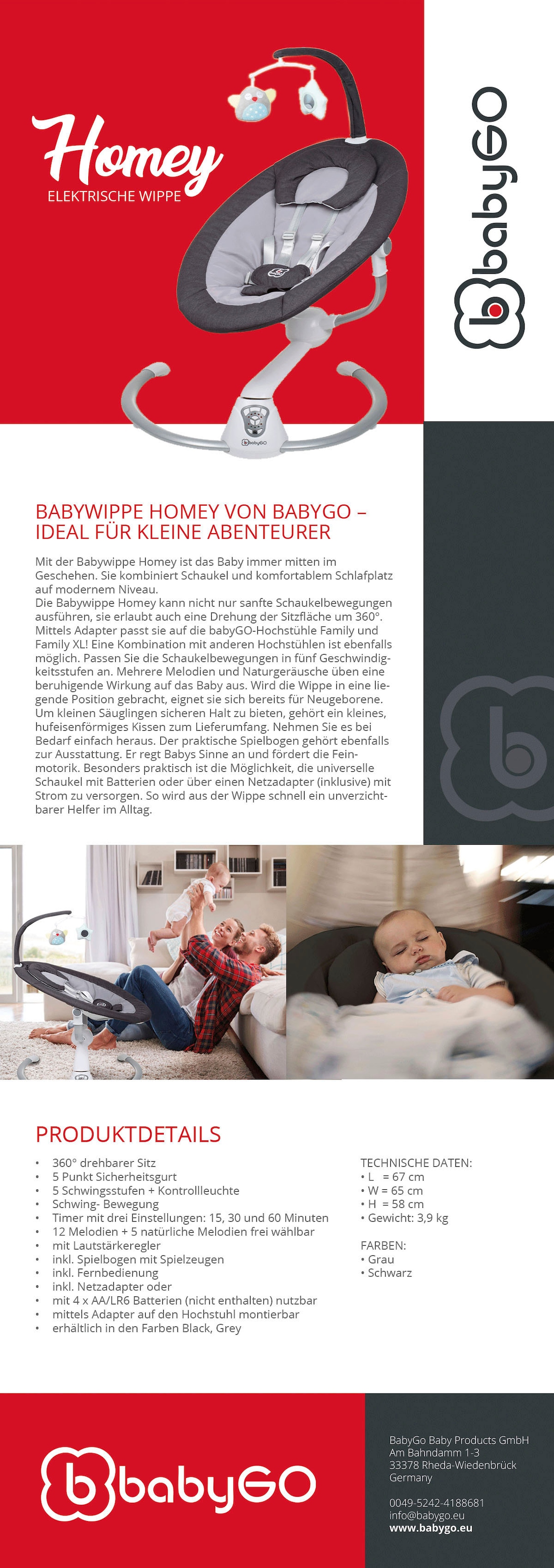 »Family Spielbogen mit Hochstuhl BabyGo inkl. Babywippe natur/dunkelgrau«, Set, Homey kaufen elektrischer online