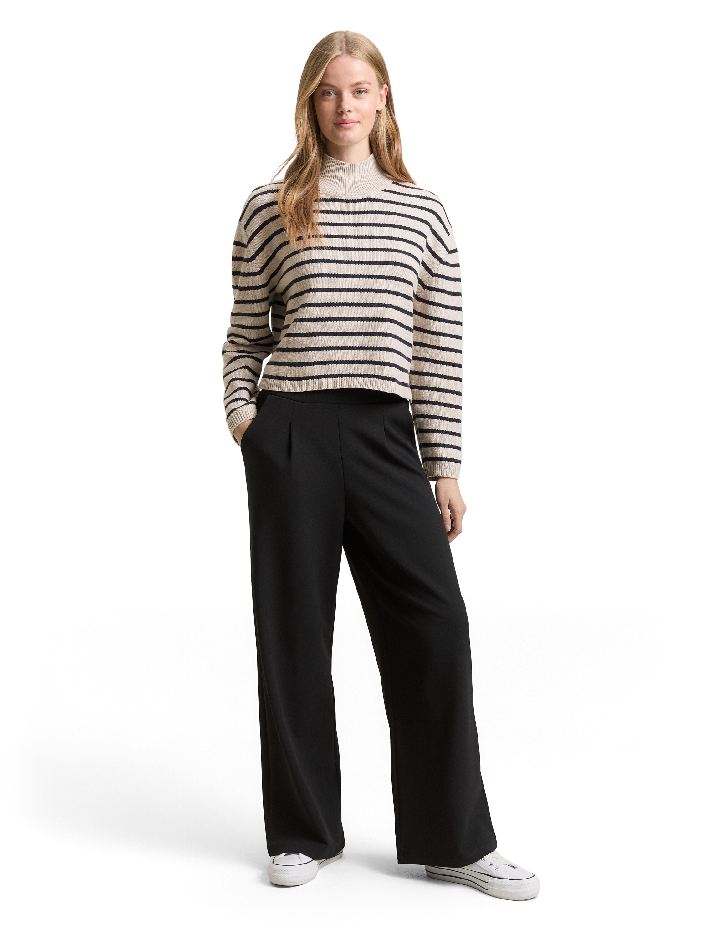 TOM TAILOR Denim Strickpullover im Streifen-Design und mit Stehkragen