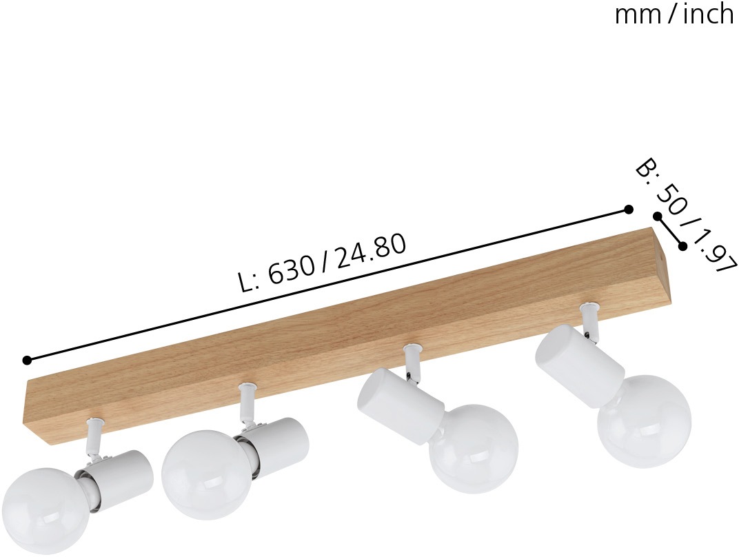 EGLO Deckenspot »TOWNSHEND 3«, 4 flammig, Leuchtmittel E27 | Leuchtmittel wechselbar-ohne Leuchtmittel, Vintage Deckenspot im Industrial Design, Retro Lampe, weiß, braun, E27