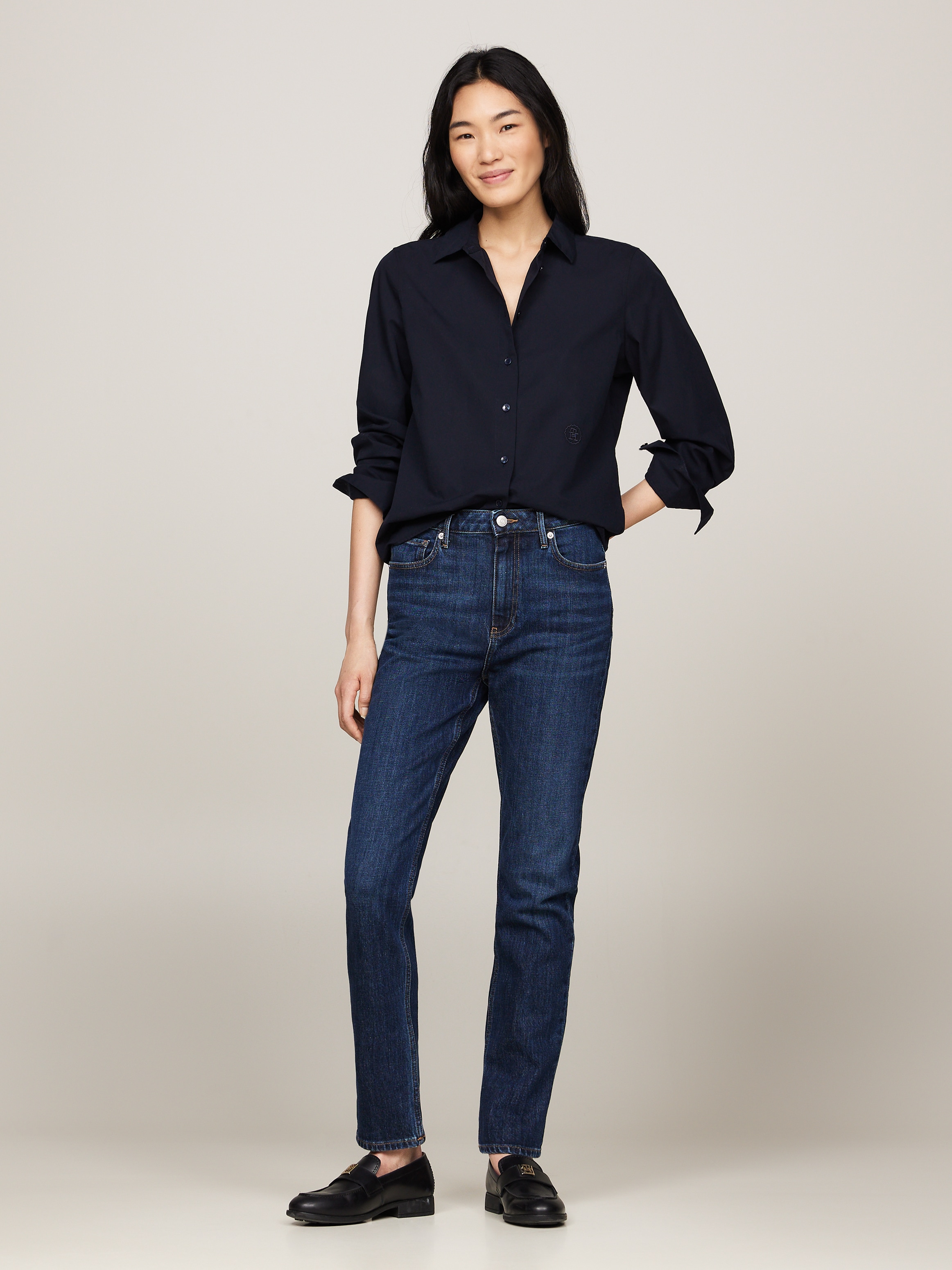 Tommy Hilfiger Slim-fit-Jeans »SLIM CIGARETTE HW A DARK BLUE«, mit Tommy Hilfiger Logo-Badge