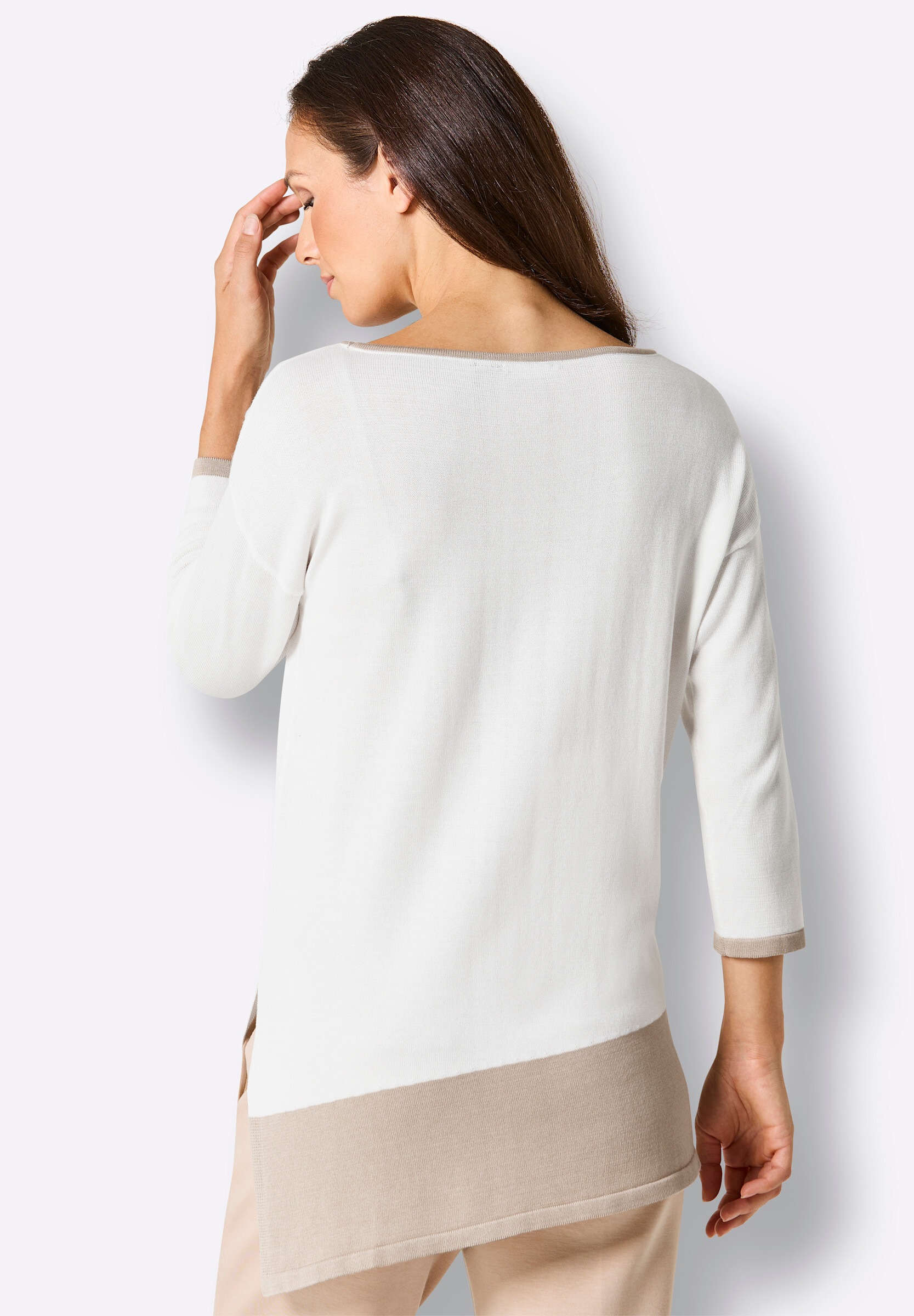 creation L Rundhalspullover »Modal-Baumwoll-Longpullover Longpullover mit U-Boot-Ausschnitt«