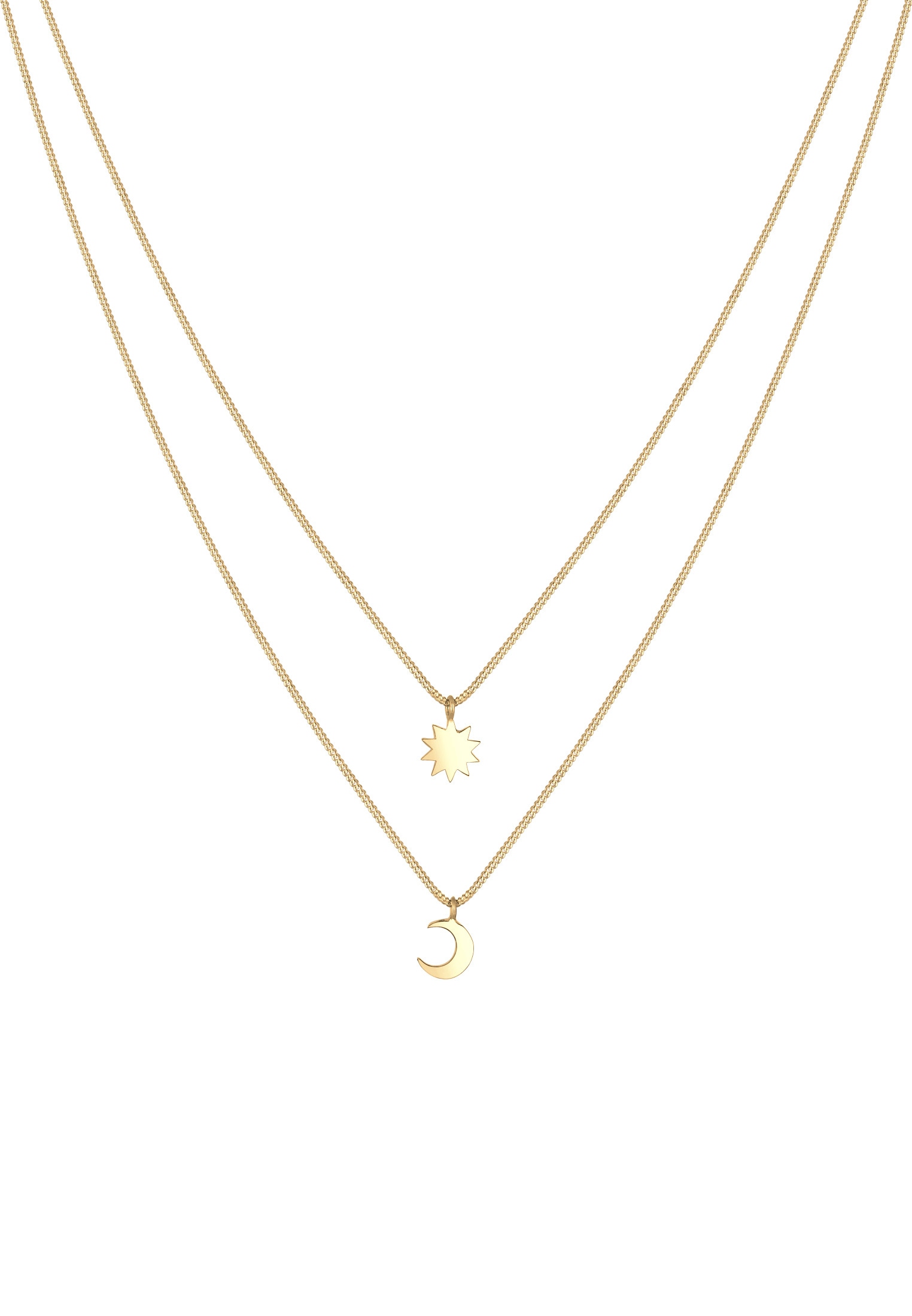 Elli Silberkette »Halskette Layer Halbmond Sonne 925 Sterling Silber vergoldet«