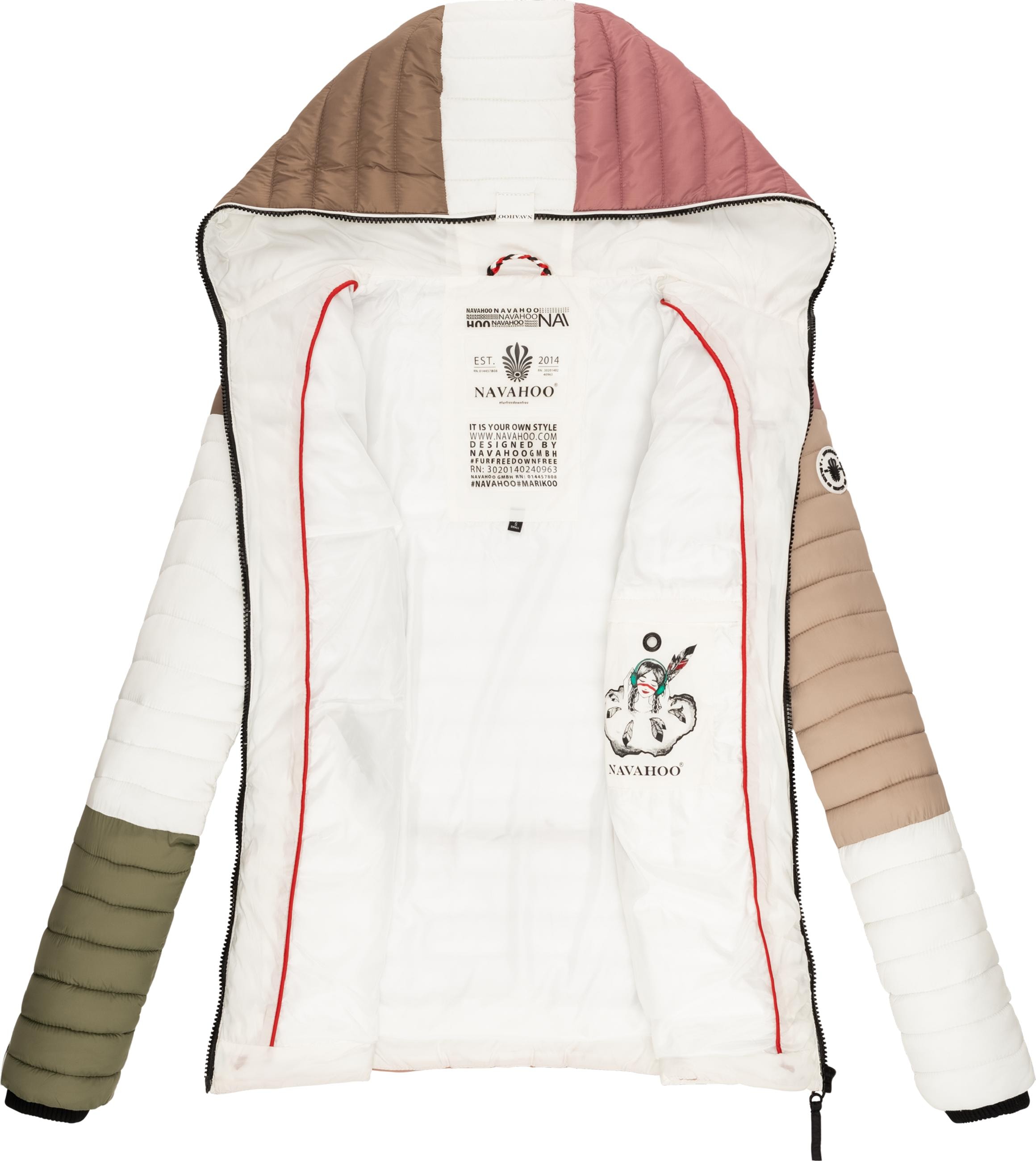 Navahoo Steppjacke »Steppjacke Multikulti«, mit Kapuze, stylische Colorblocking Übergangsjacke m. Kapuze