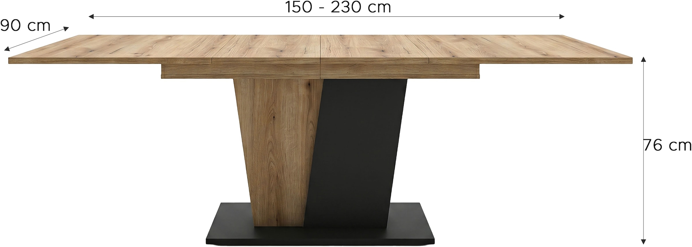 OTTO home Esstisch »MONOLITH, ausziehbar 150 -230 cm, inklusive 2x 40 cm Einlegeplatte« V-Gestell mit Bodenplatte, Tisch, Küchentisch, Esszimmer, Küche