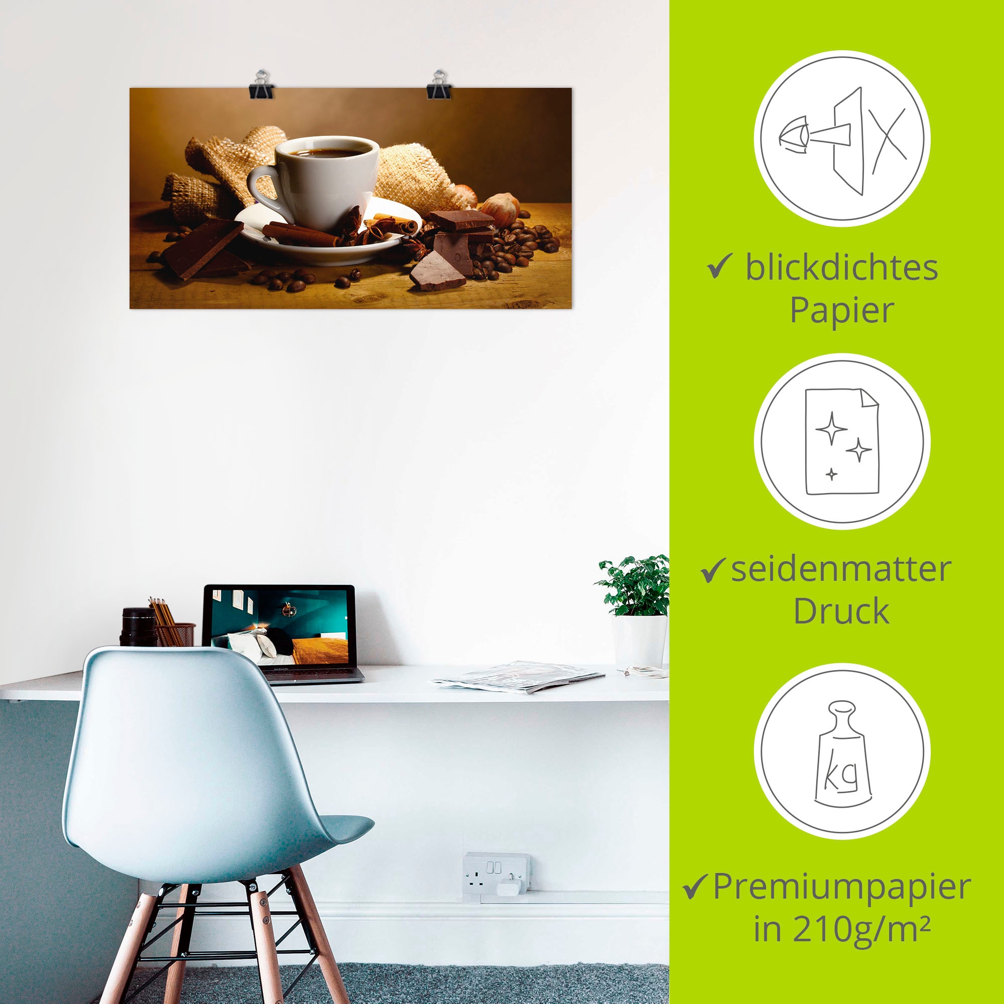 Artland Wandbild »Kaffeetasse Zimtstange Nüsse Schokolade«, Getränke, (1 St.), als Leinwandbild, Poster, Wandaufkleber in verschied. Größen