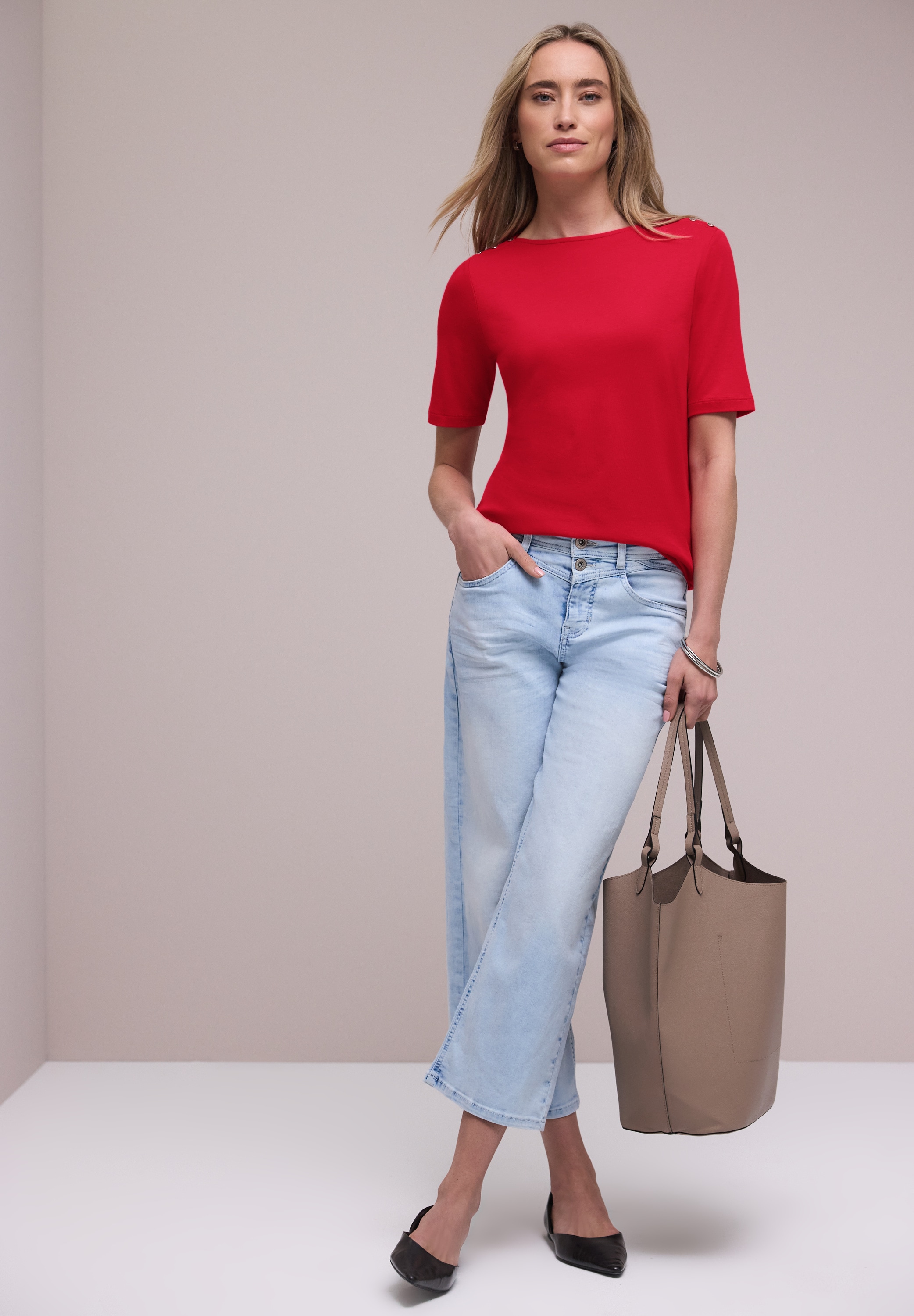 STREET ONE Kurzarmshirt mit Knopfdetail