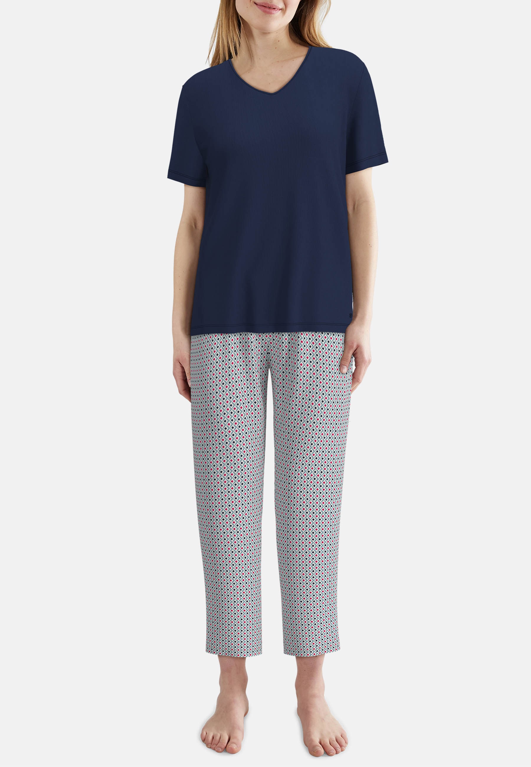 TOM TAILOR Pyjama Kurzarm, mit Muster, V-Ausschnitt, Baumwollmix