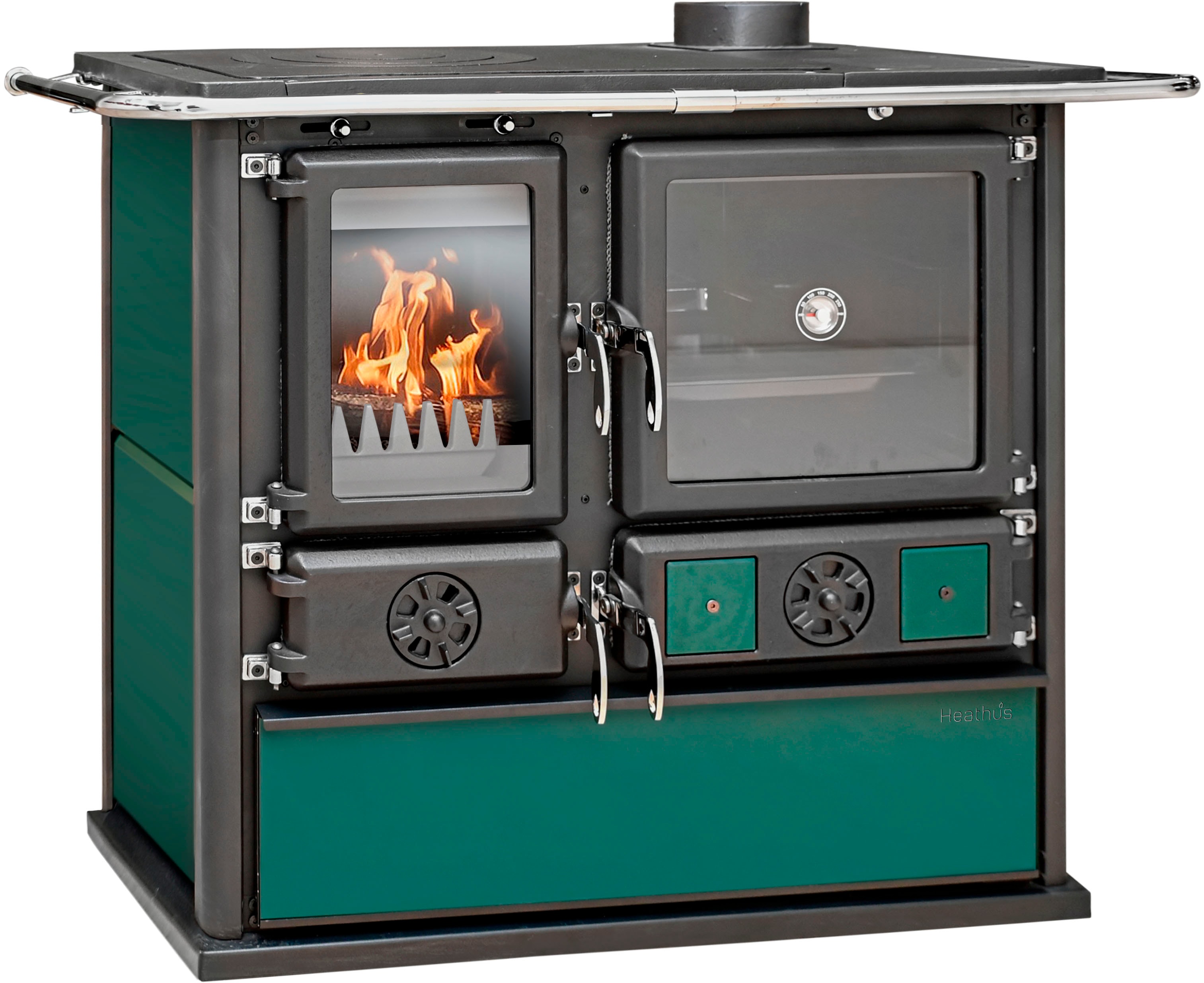 Festbrennstoffherd»HeathusKüchenofen»CookPremium«GreenPepper«OfenherdzumHeizen,Kochen&Backen in schwarz