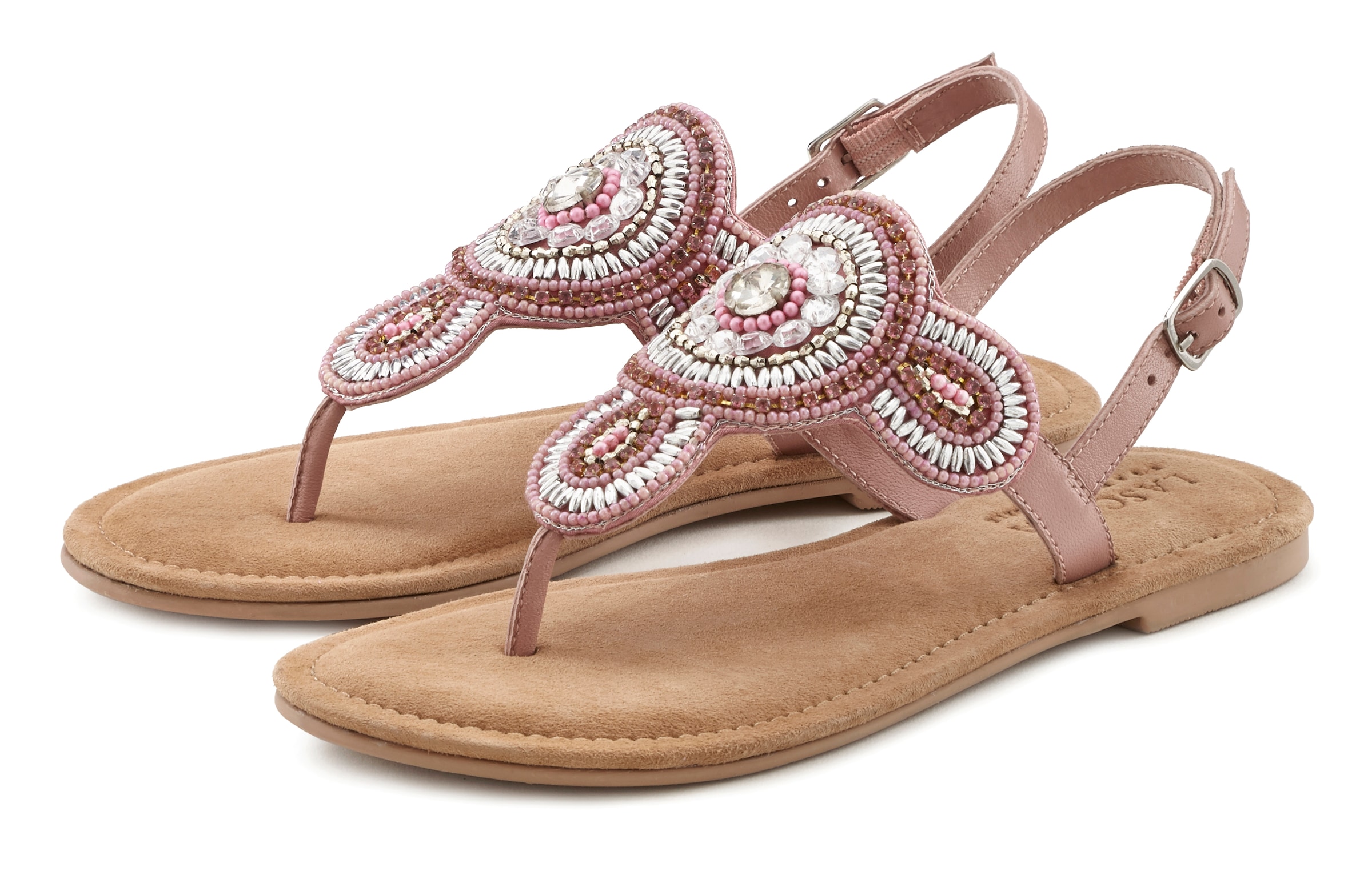 LASCANA Zehentrenner, Sandale, Pantolette in Glitzer-Optik und softer Lederinnensohle