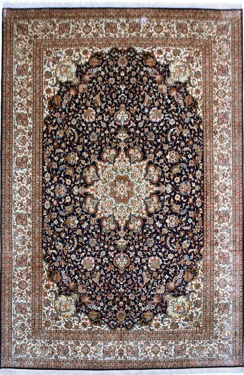 Kayoom Seidenteppich »Kashan 9596«, rechteckig, 10 mm Höhe, Einzelstück mit Zertifikat, Wohnzimmer