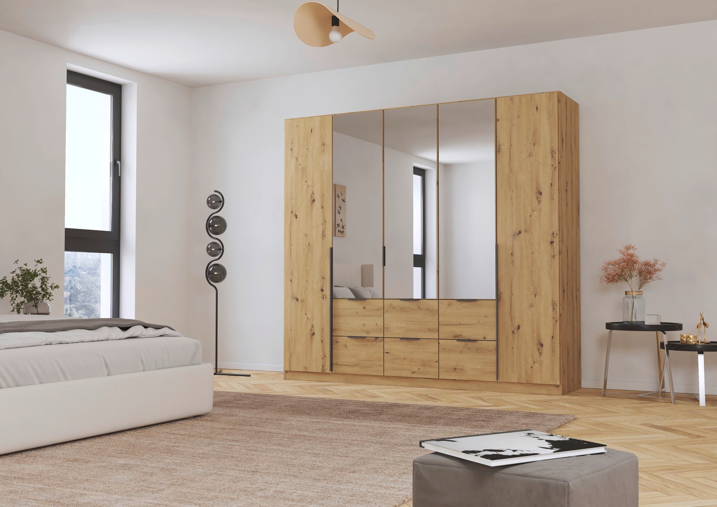 rauch Drehtürenschrank »Kleiderschrank Schrank Garderobe AGORDO mit Dekor- oder Hochglanzfront«, (in zwei Griff-Farben, Breiten 91-360 cm), mit Außenschubkästen, in 7 Breiten und 2 Höhen MADE IN GERMANY