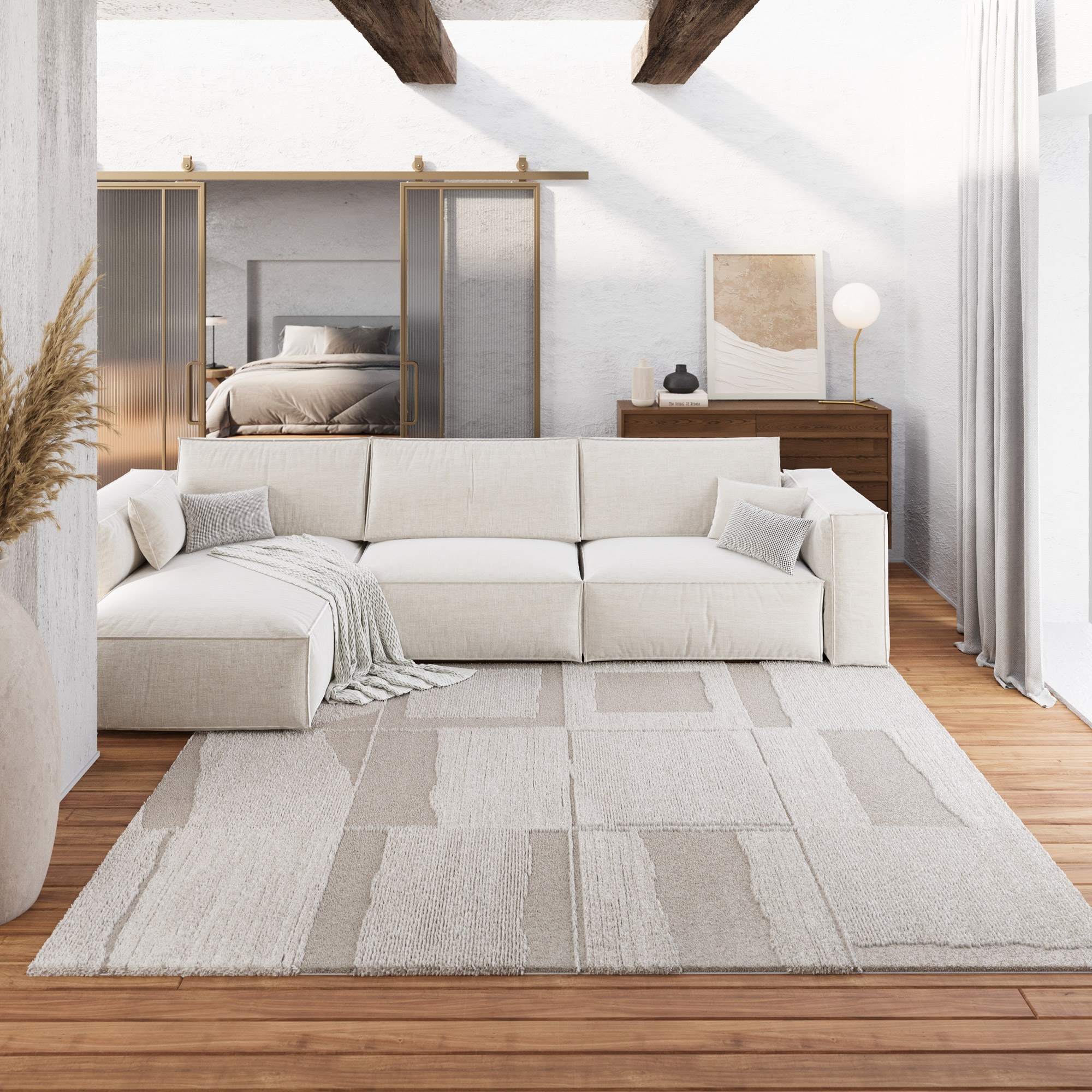 Wecon home Teppich »Ingvar«, rechteckig, 18 mm Höhe, Gewebt, Hoch-Tief, pflegeleicht, kariertes Design, Scandi, Wohnzimmer