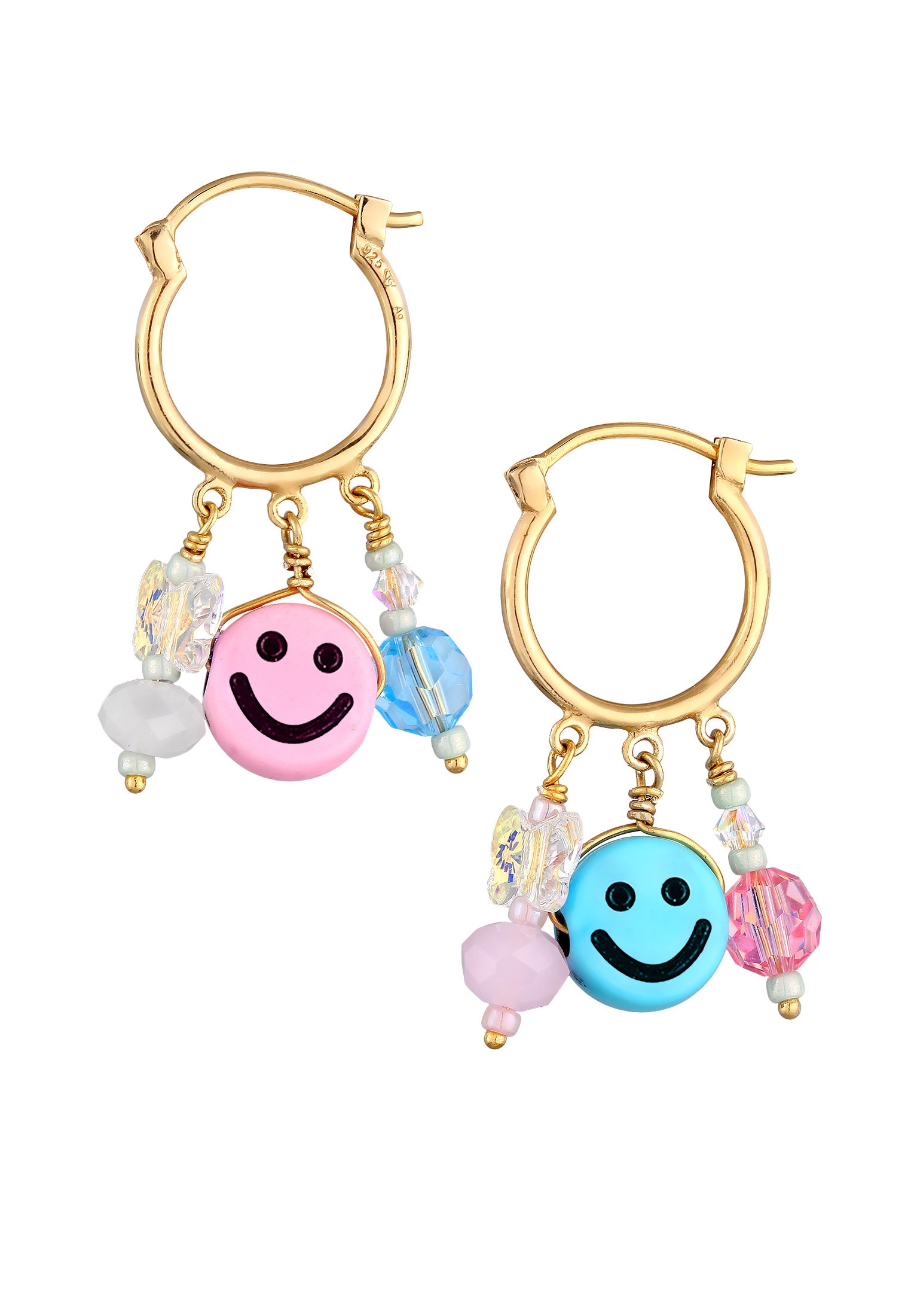 Elli Paar Creolen »Ohrringe Creolen Smiling Kristall Beads 925 Silber vergoldet«