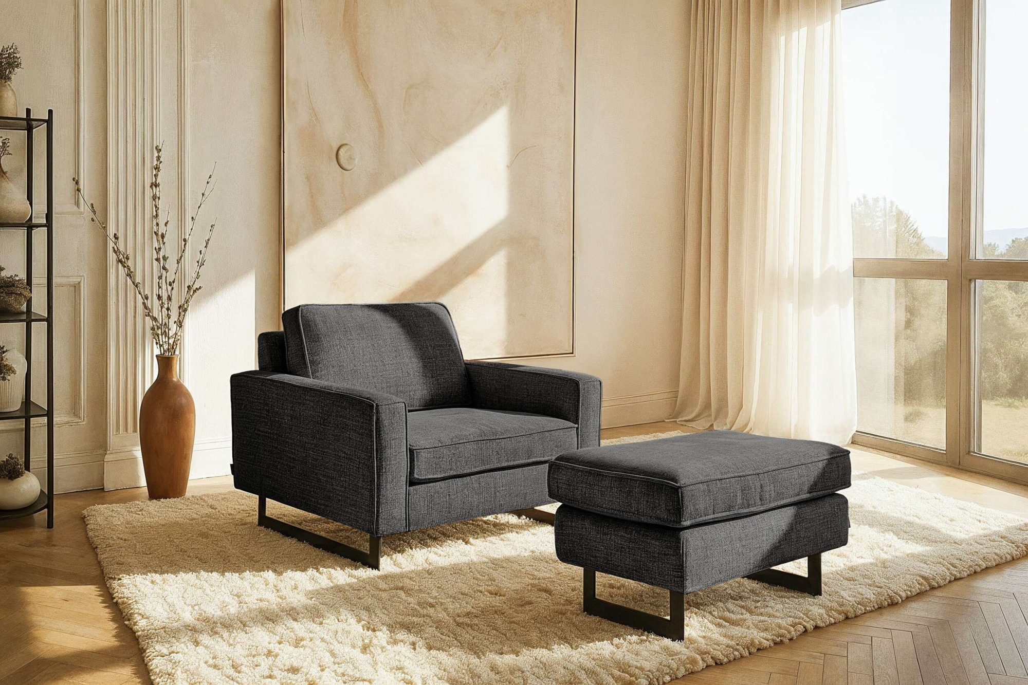 PLACES OF STYLE Polsterhocker »Pinto« mit Keder, Metallfüßen und auch in Cord Bezug erhältlich