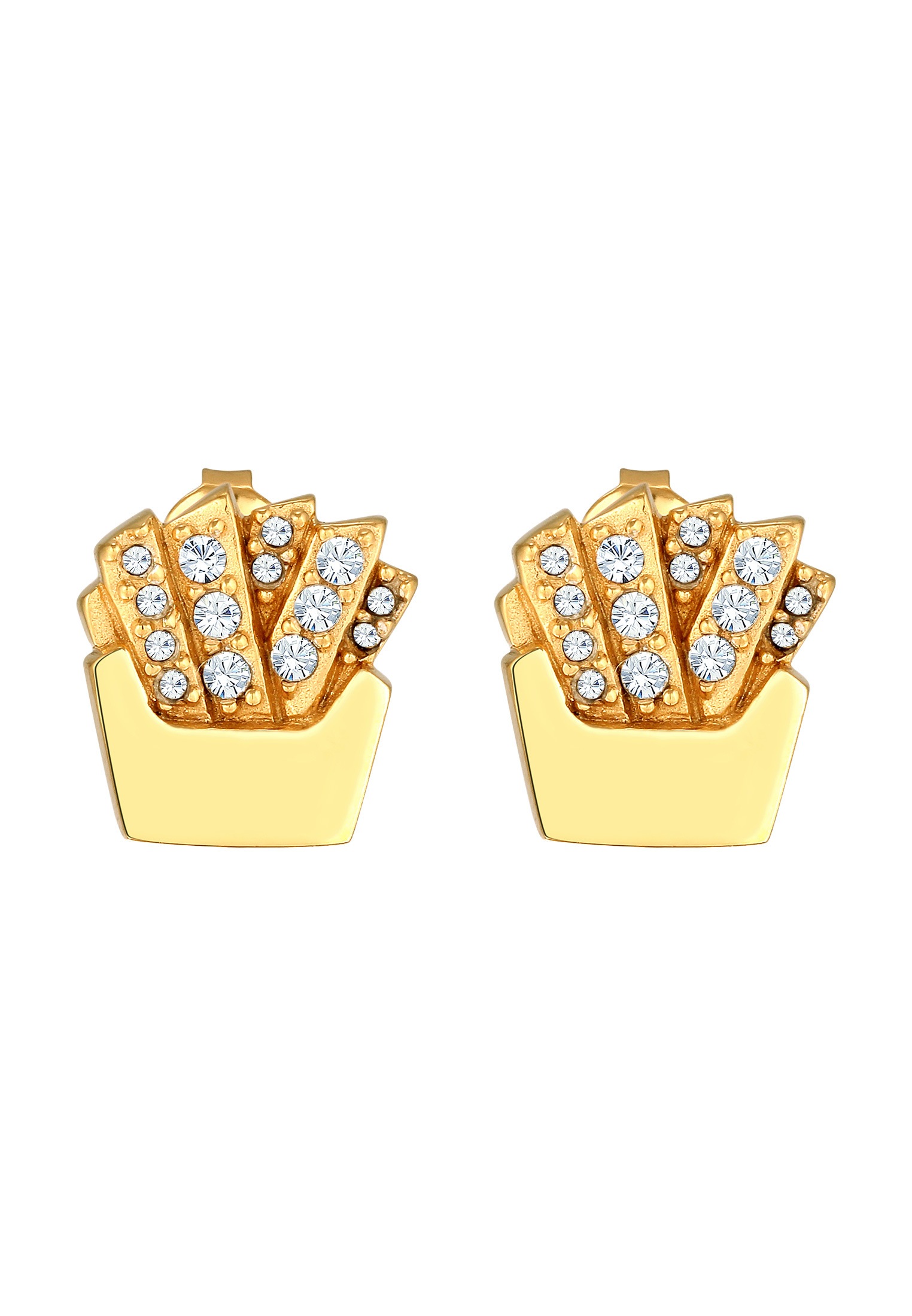 Elli Paar Ohrstecker »Ohrringe Ohrstecker Pommes Glas Kristalle Weiß 925 Sterling Silber vergoldet«