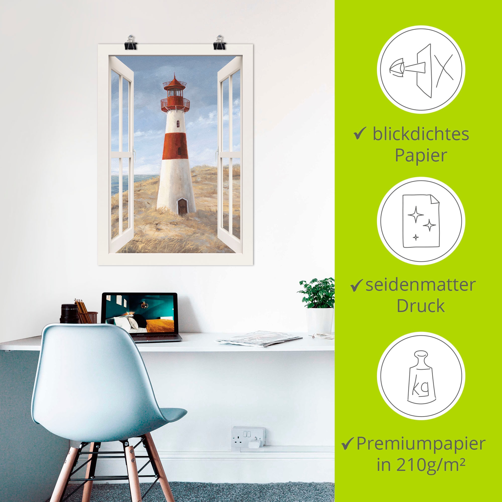 Artland Wandbild »Leuchtturm I Fensterblick« Gebäude 1 Stk. tlg. als Alubild, Leinwandbild, Poster in verschied. Größen