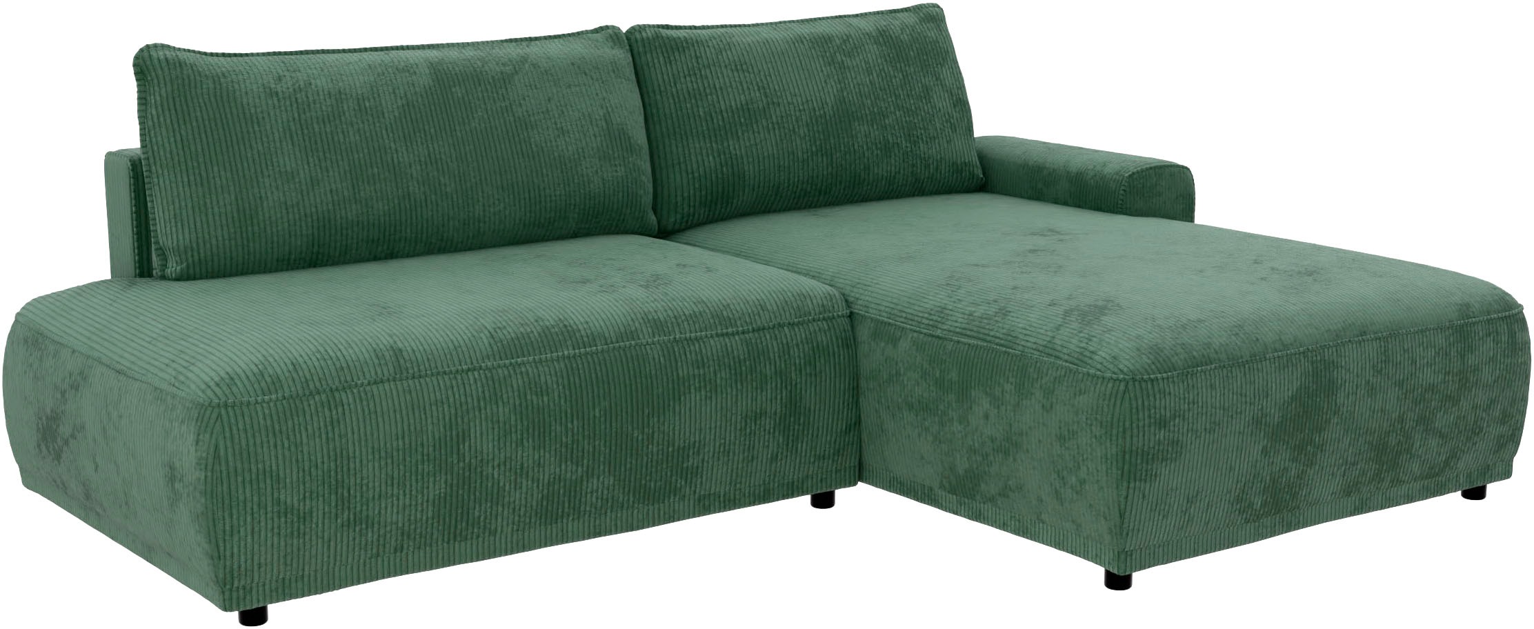 TRENDMANUFAKTUR Ecksofa »Fordon II, Schlafsofa mit Bettkasten, Couch in L-Form, Breite 250 cm«, in Cordstoff HYPER, dunkelgrün, Armlehne rechts