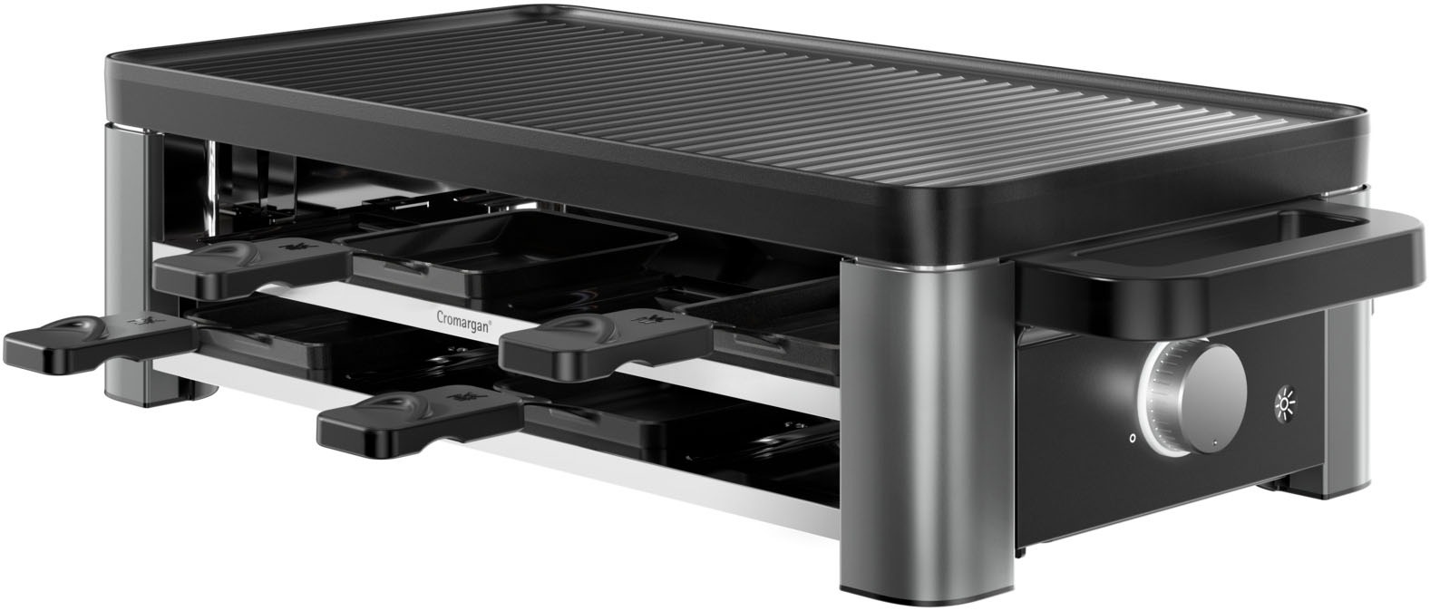 WMF Raclette »Master, indirekte LED-Beleuchtung, Keramikbeschichtung«, 8 St. Raclettepfännchen, 1500 W, Variable Temperatur, spülmaschinengeeignete Pfännchen und Spatel