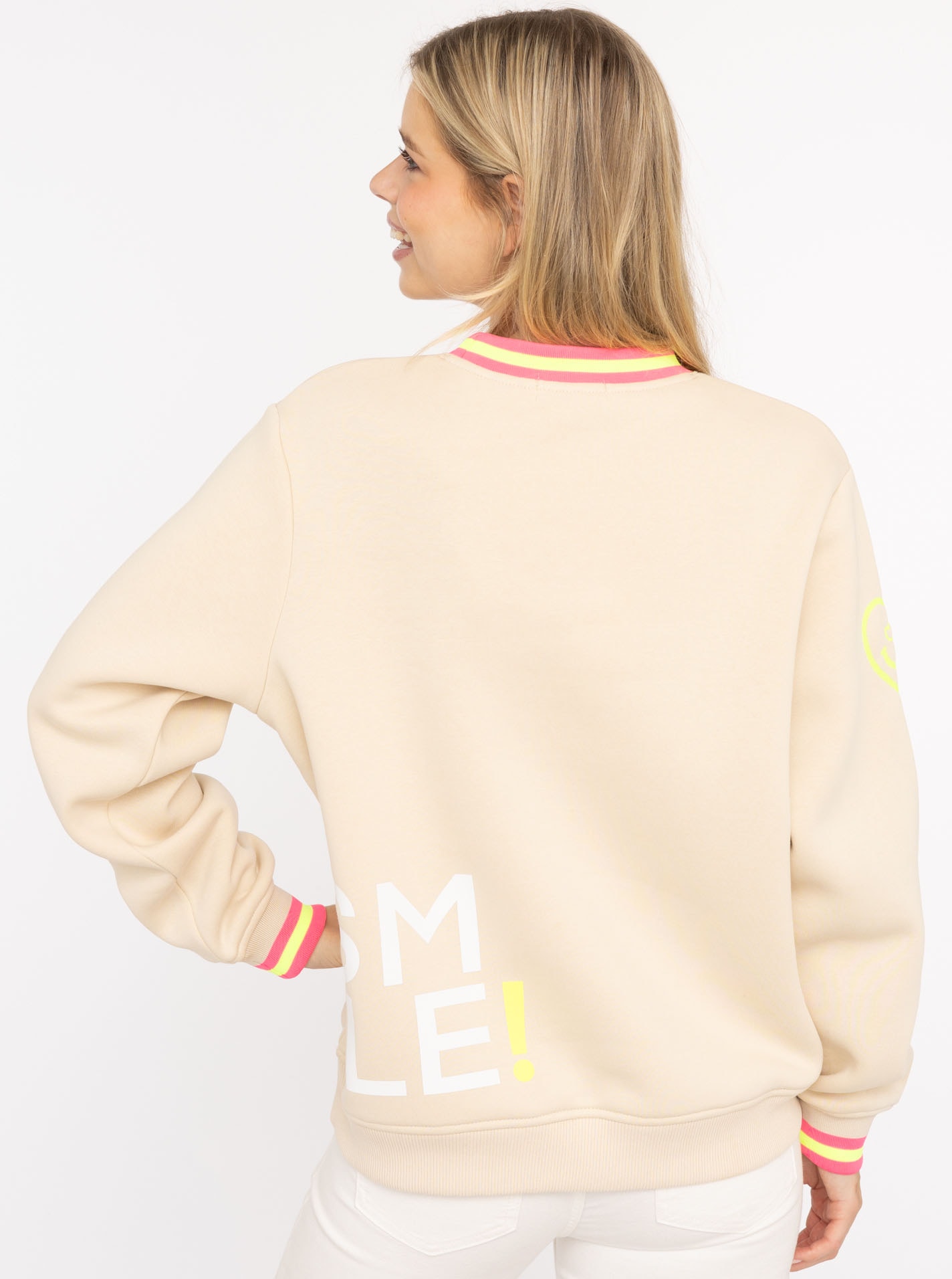 Zwillingsherz Sweatshirt »"Alissa"«, mit SMILE PRINT, Kontrastbündchen, gesticktem Herz am Arm