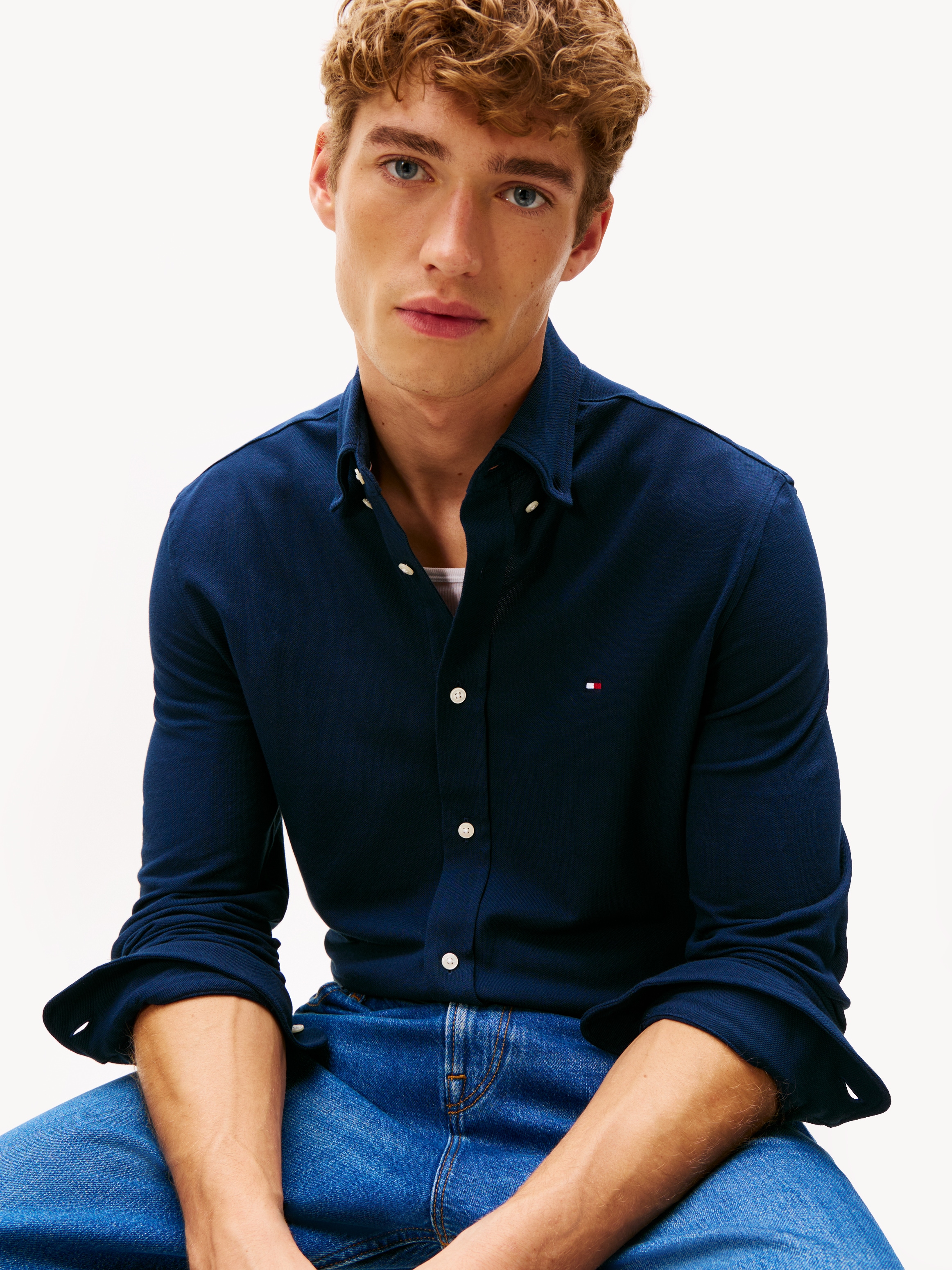 Tommy Hilfiger Langarmhemd »KNIT PIQUE FEATHERWEIGHT«