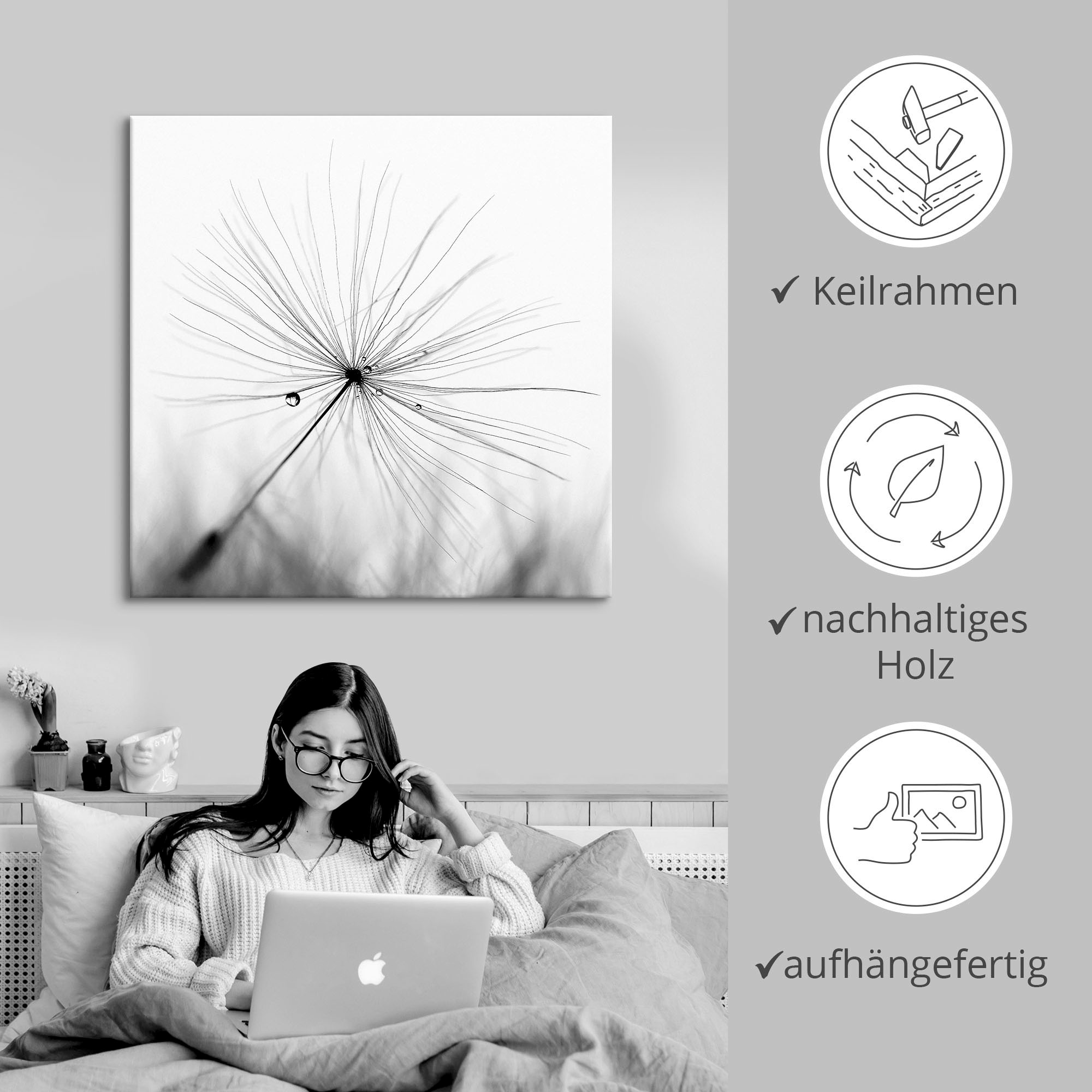 Artland Wandbild »Pusteblume Schirmchen«, Blumen, (1 St.), als Alubild, Outdoorbild, Leinwandbild, Poster, Wandaufkleber