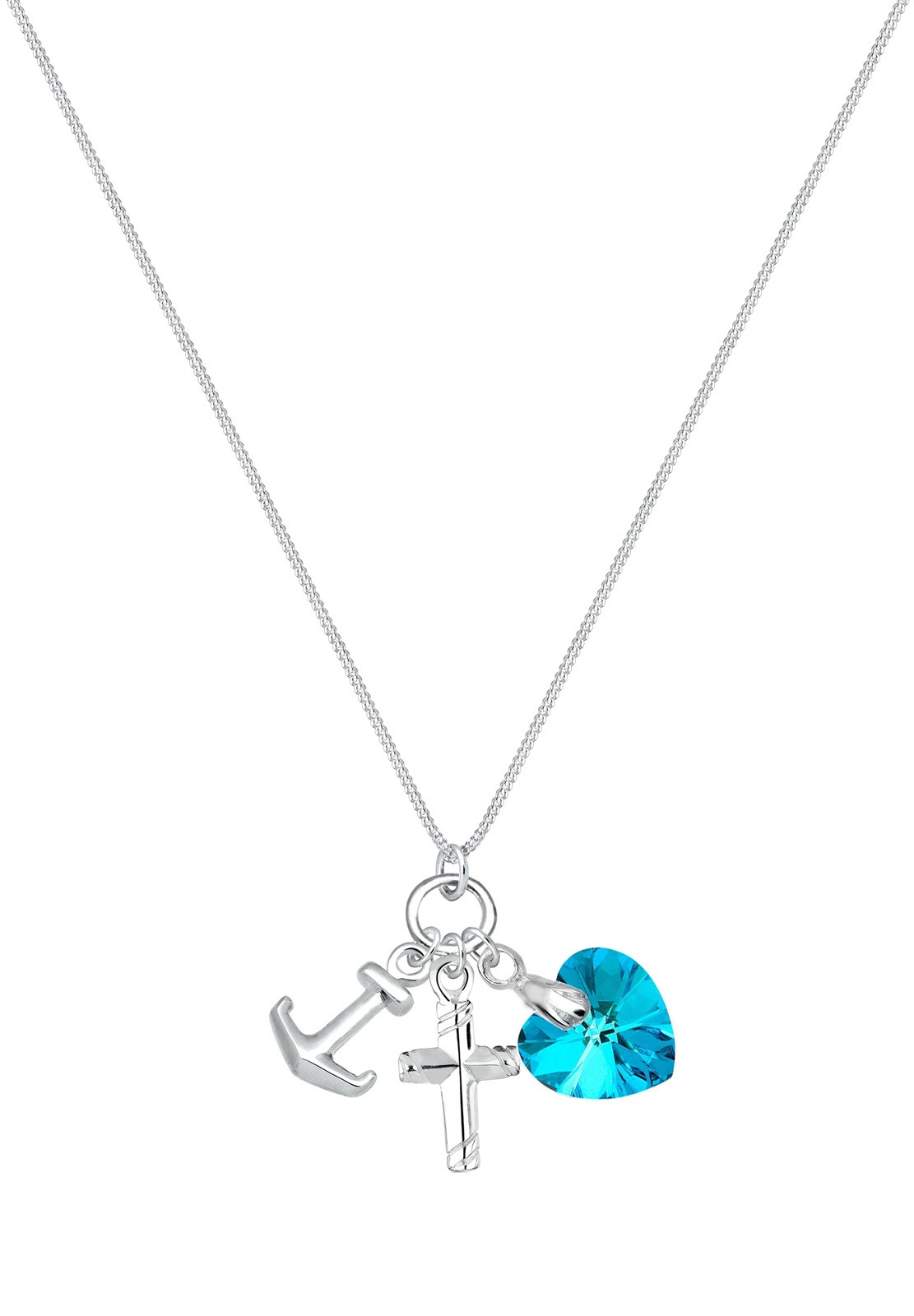 Elli Silberkette »Halskette Herz Kreuz Anker Kristalle 925 Sterling Silber«