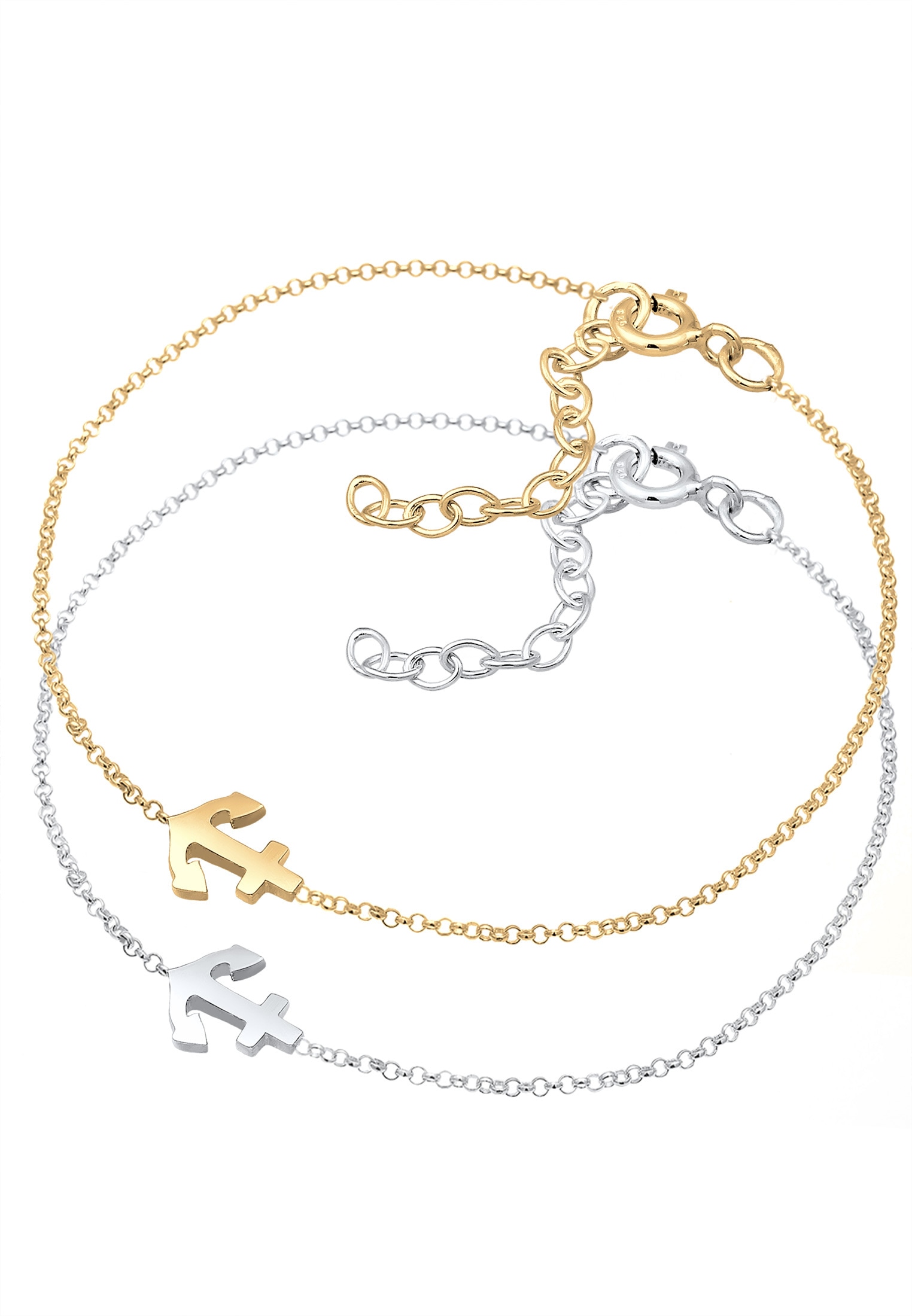 Elli Armketten Set »Armband 2er-Set Anker 925 Sterling Silber vergoldet«