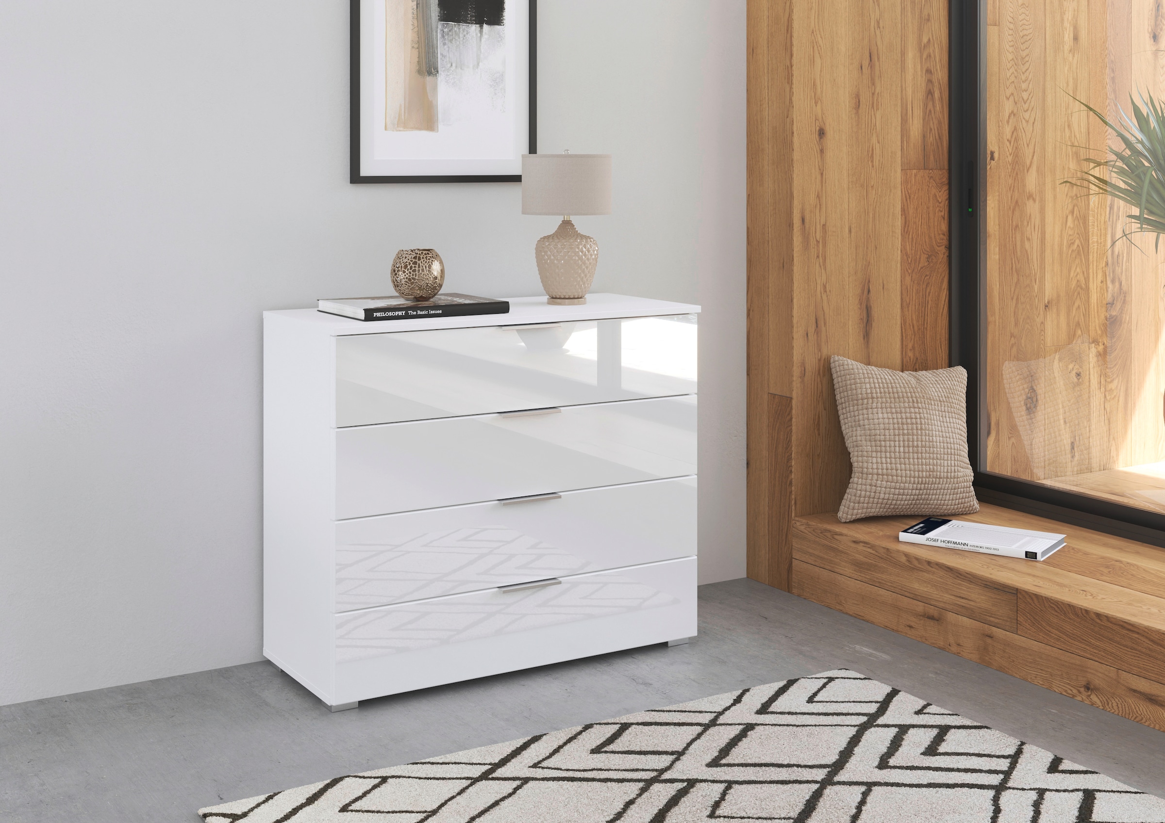 Kommode »Sideboard Schubladenkommode Schubladenkommode AGORDO mit Glasfront«, Breite...