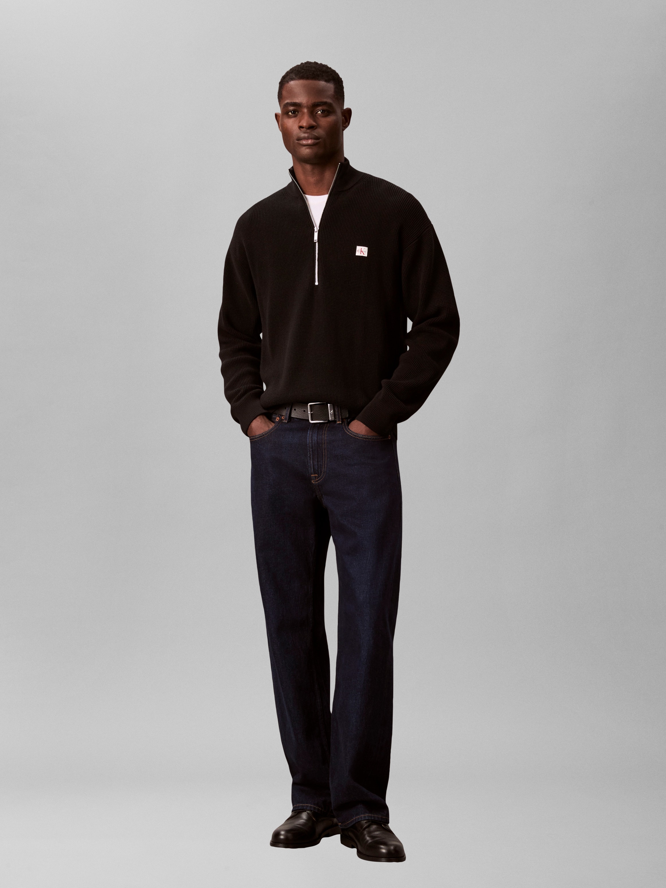 Calvin Klein Jeans Strickpullover Troyerkragen mit Reißverschluss, Regular Fit