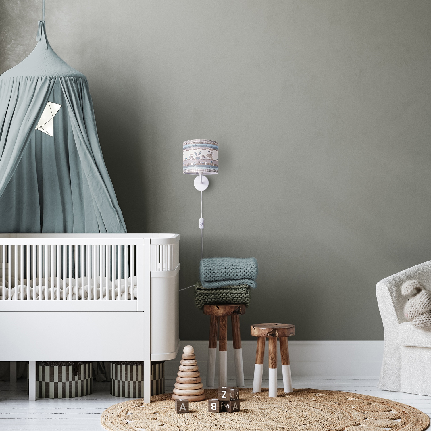 Paco Home Wandleuchte »Cosmo 210«, 1 flammig, Leuchtmittel E14 | ohne Leuchtmittel, Kinderlampe Wandlampe Schalter âˆ…18cm Tier-Motiv Beige Kabel 3m E14