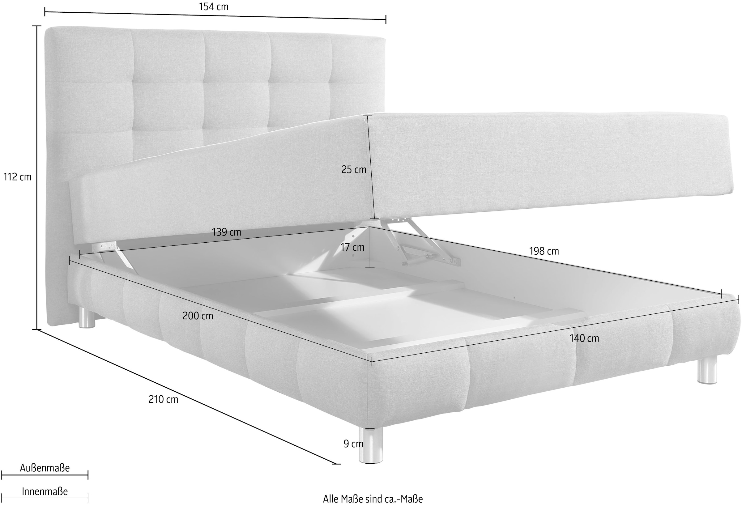 INOSIGN Boxbett Vaasa, mit Bettkasten & Topper, in 4 Breiten, Überlänge 220 cm