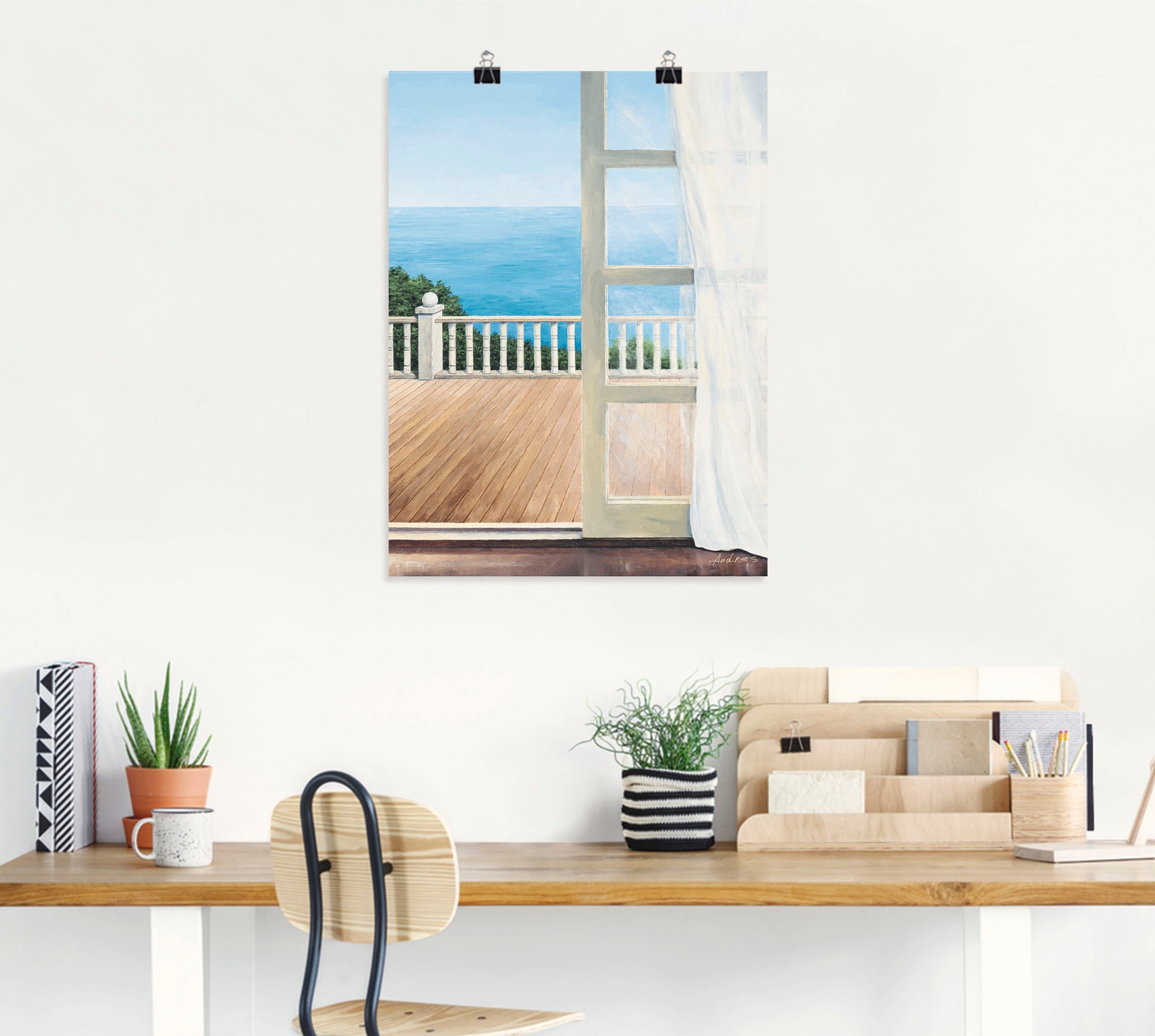 Artland Poster »Veranda mit Meerblick«, Fensterblick, (1 St.), auf Keilrahmen gespannt