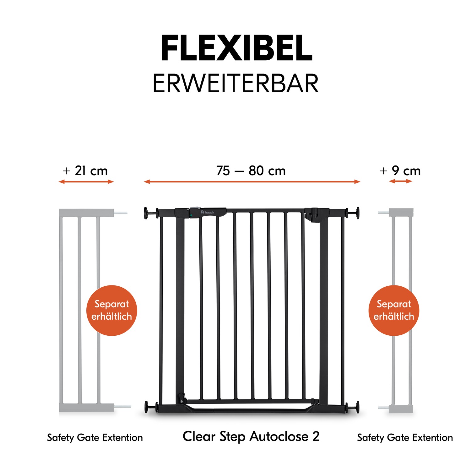 Hauck Türschutzgitter »Clear Step Autoclose 2, Black«, auch als Treppenschutzgitter verwendbar; 75-80, flacher Durchgang