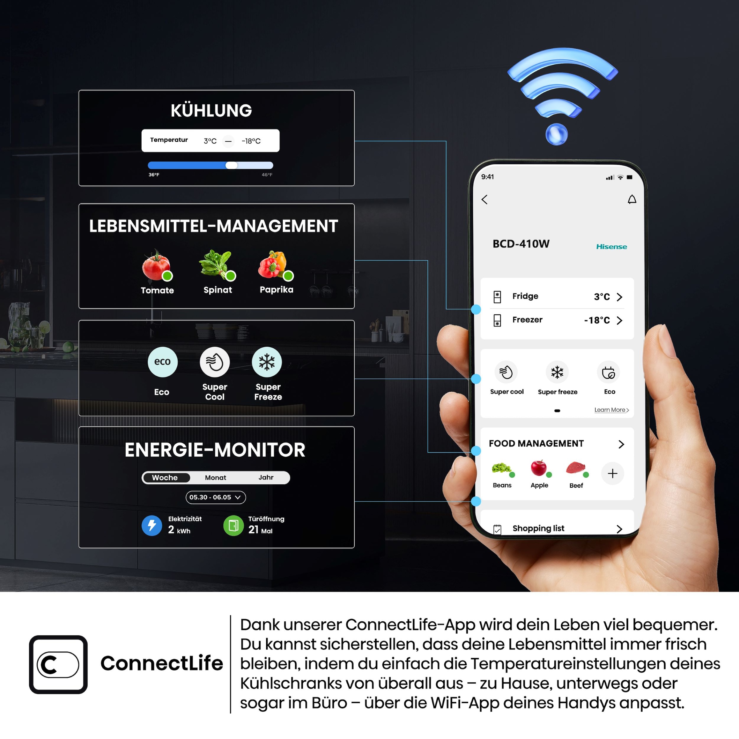 Hisense Gefrierschrank »FT5K310GSFC1« 185,6 cm hoch 59,5 cm breit KitchenFit