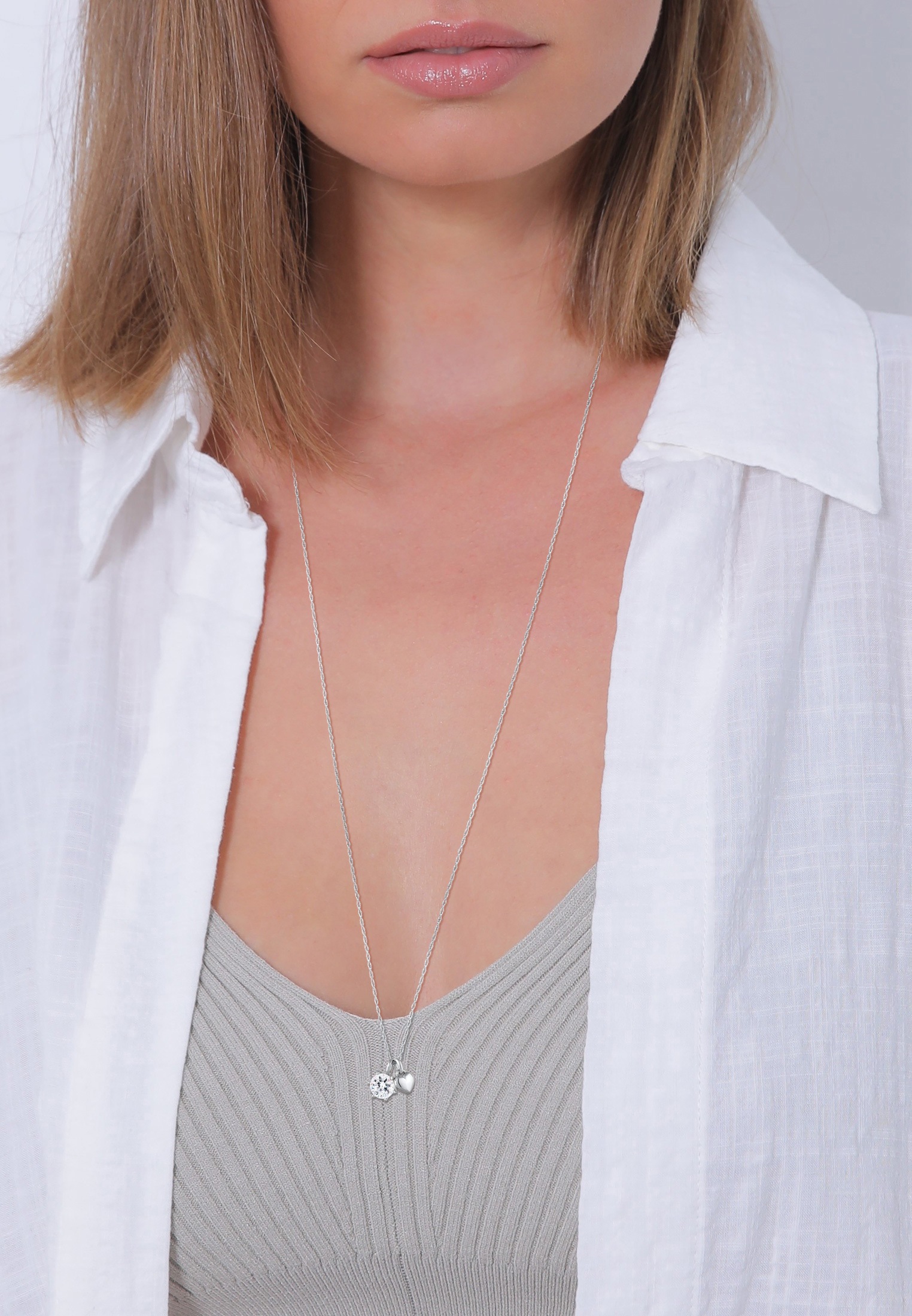 Elli Lange Kette »Halskette Herz Solitär Glas Kristall 925 Sterling Silber«