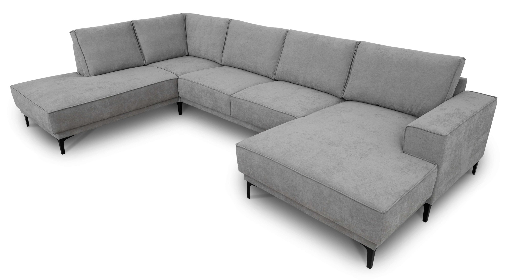 Places of Style Wohnlandschaft »XXL Sofa Oland, Struktur, Flachgewebe, Luxus-Microfaser, Boucle«, U-Form, 345 cm, Wellenunterfederung, Skandi-Design, Metallfüße