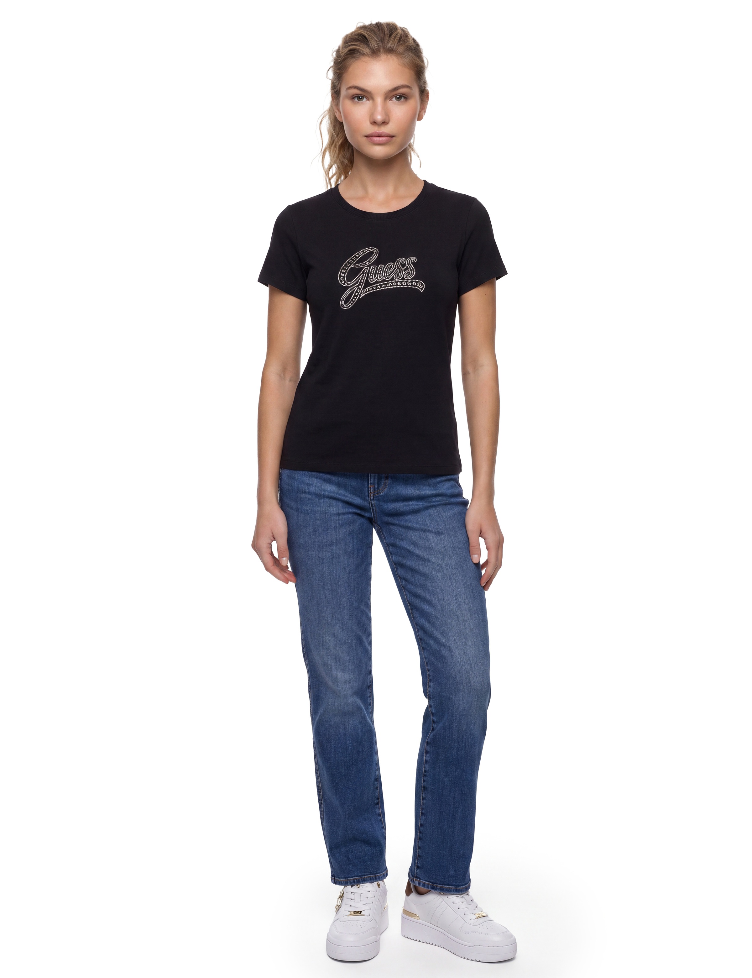 Guess T-Shirt »CN 3D EMBROIDERY SCRIPT LOGO« mit Schmucksteinen, bestickt