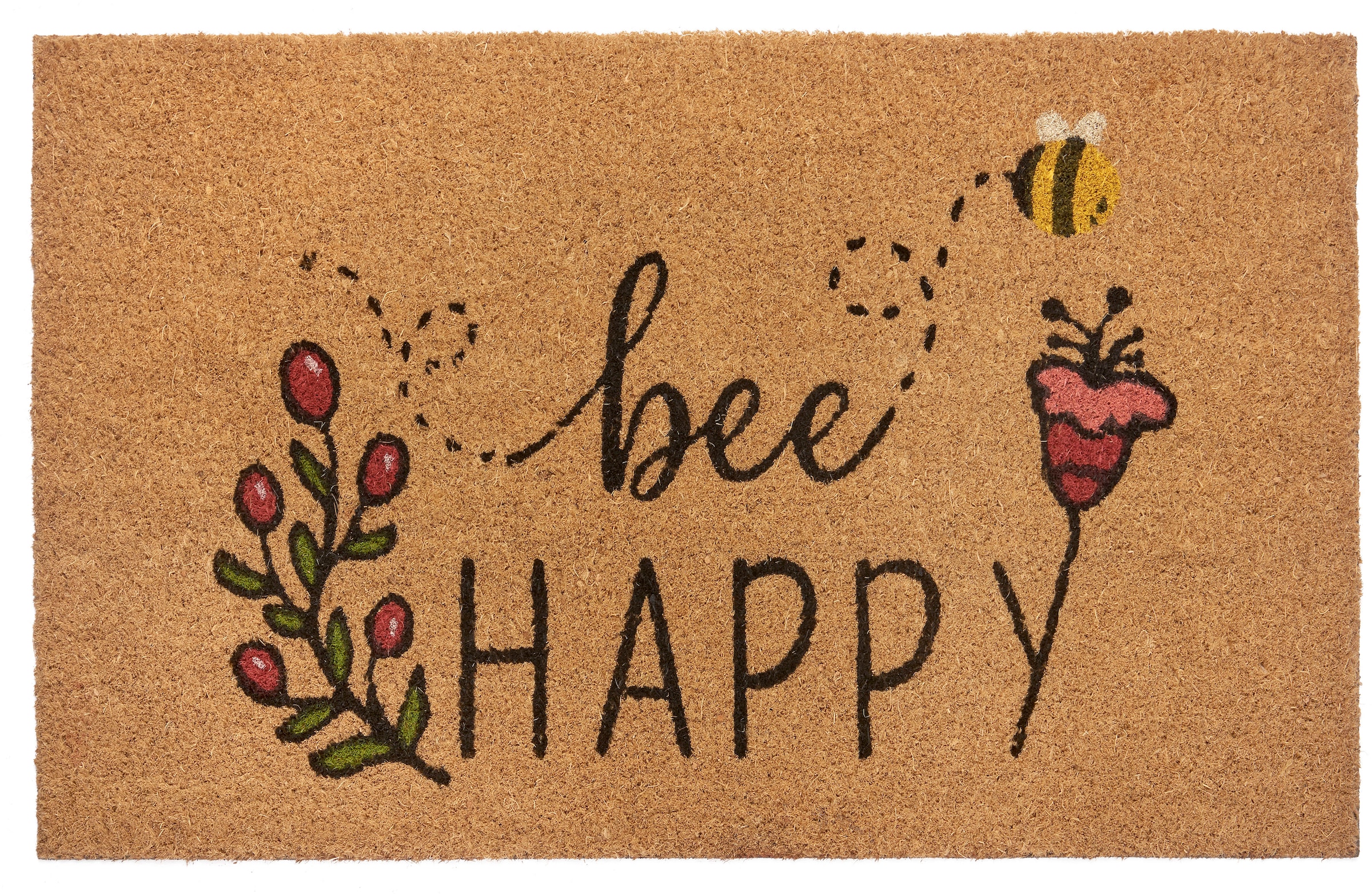 Fußmatte »Bee Happy«, rechteckig, Kokos, Schmutzfangmatte, Outdoor, Rutschfest, Innen,...