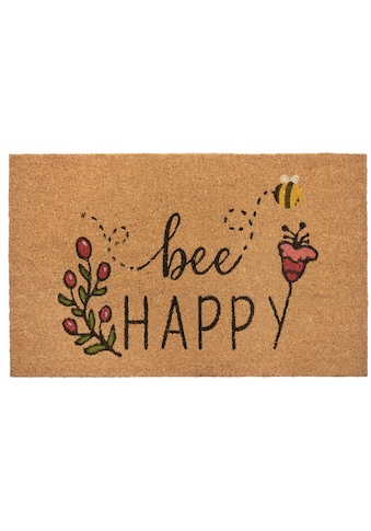 Fußmatte »Bee Happy«, rechteckig, Kokos, Schmutzfangmatte, Outdoor, Rutschfest, Innen,...