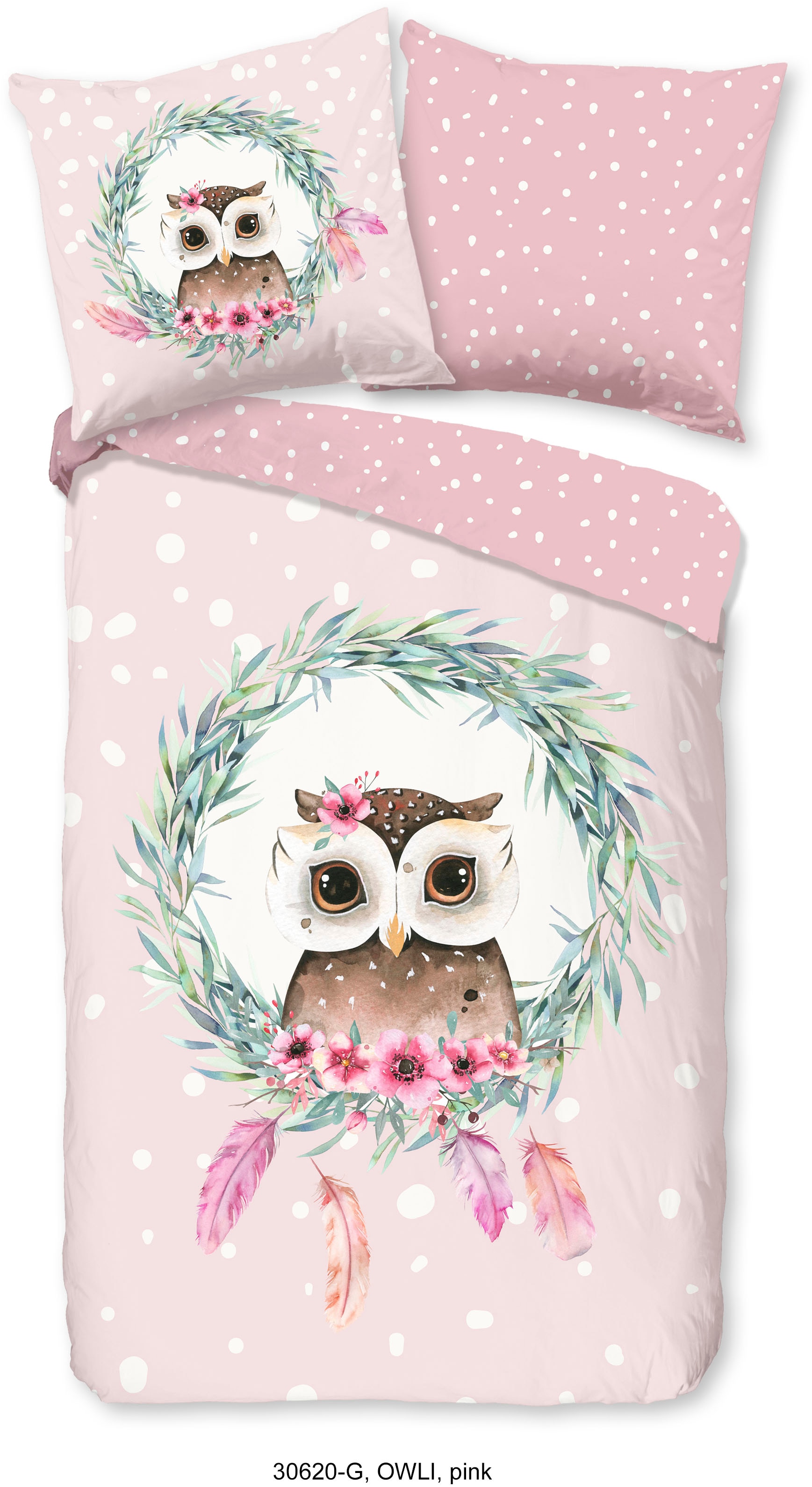 good morning Kinderbettwäsche »Owli«, Baumwolle, 135x200, Reißverschluss, Wende, Kind, Mädchen, Rosa, Eule