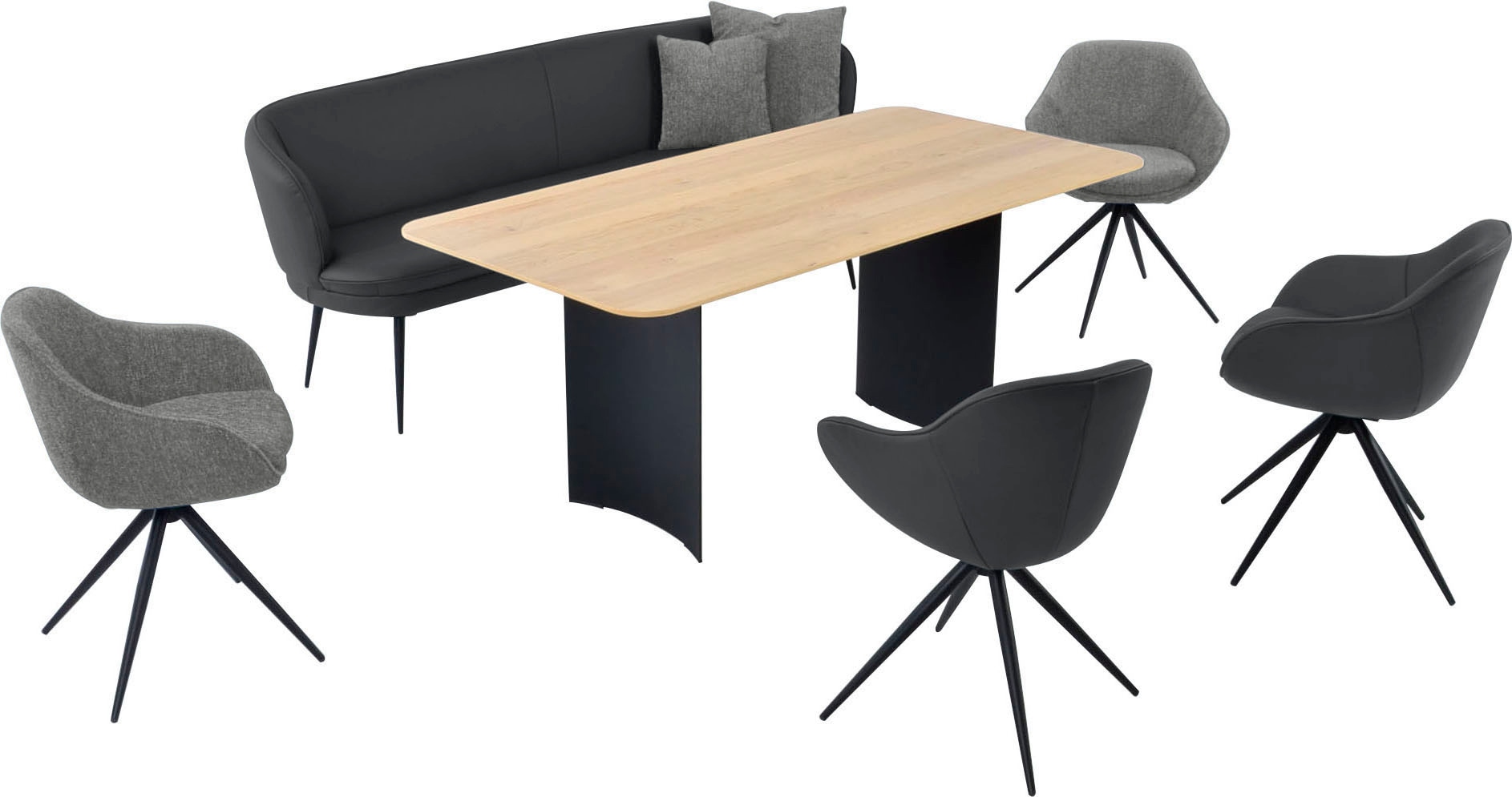 K+W Komfort & Wohnen Essgruppe »ZOOM« abgerundete Essgruppe in Materialmix, Solobank, 4 Sesseln und 1 Tisch