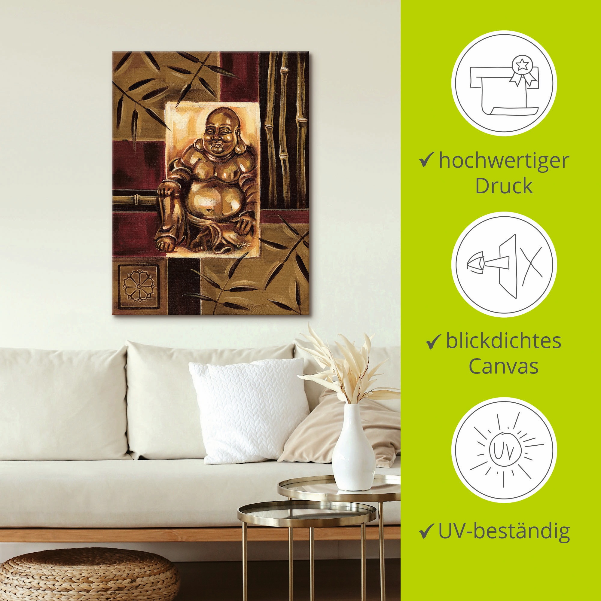 Artland Wandbild »Lachender Buddha«, Religion, (1 St.), als Leinwandbild, Poster in verschied. Größen