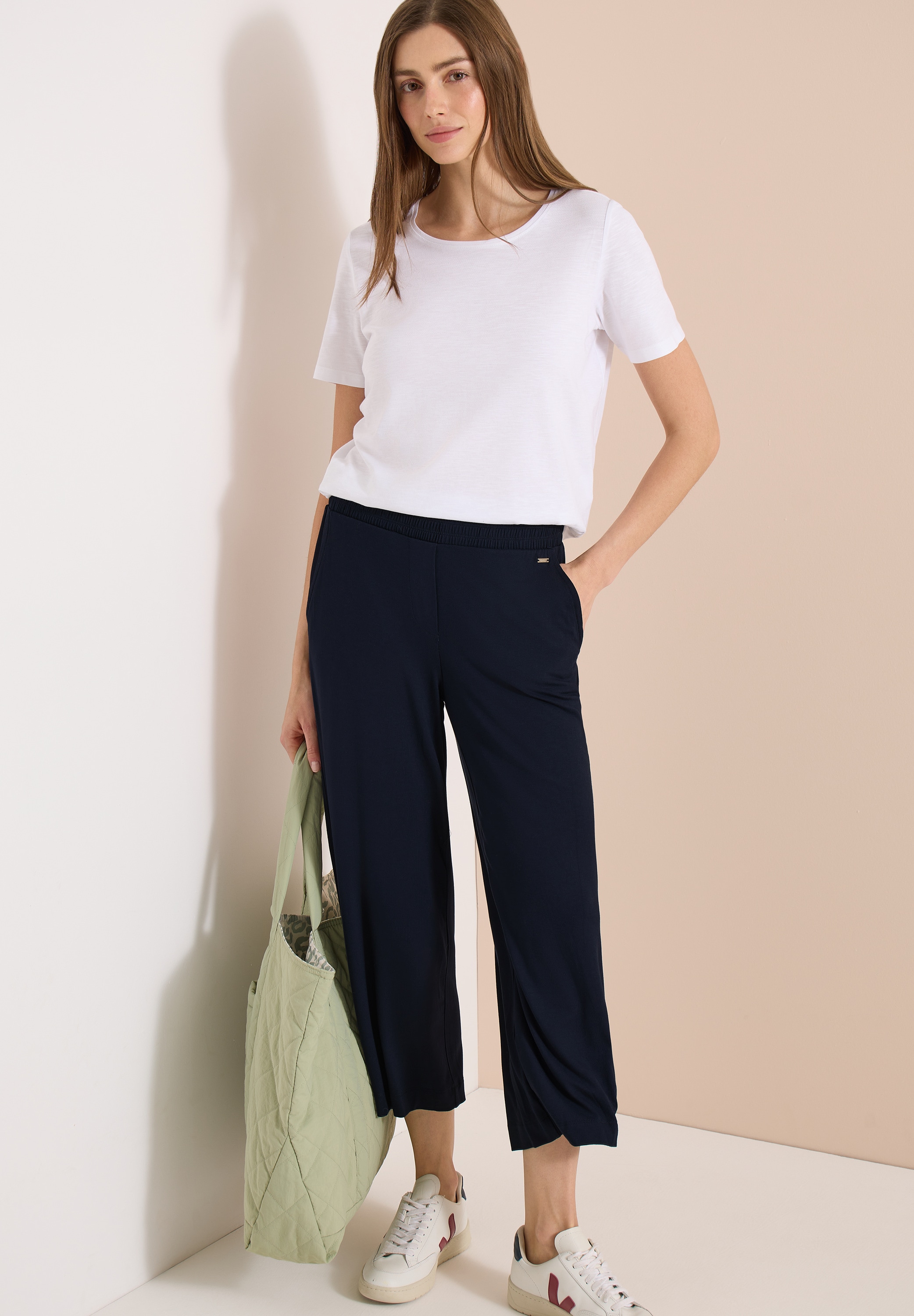 Cecil Jerseyhose  mit elastischem Schlupfbund, High-Waist, Wide Leg