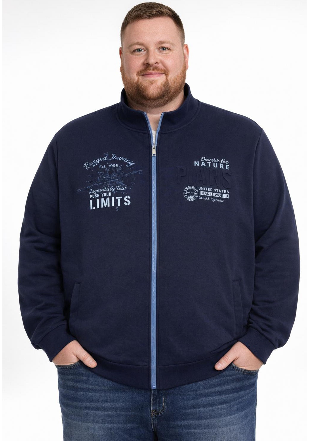 Man's World Plus Sweatjacke aus angerauter Sweatware, Regular Fit, Langarm-Design