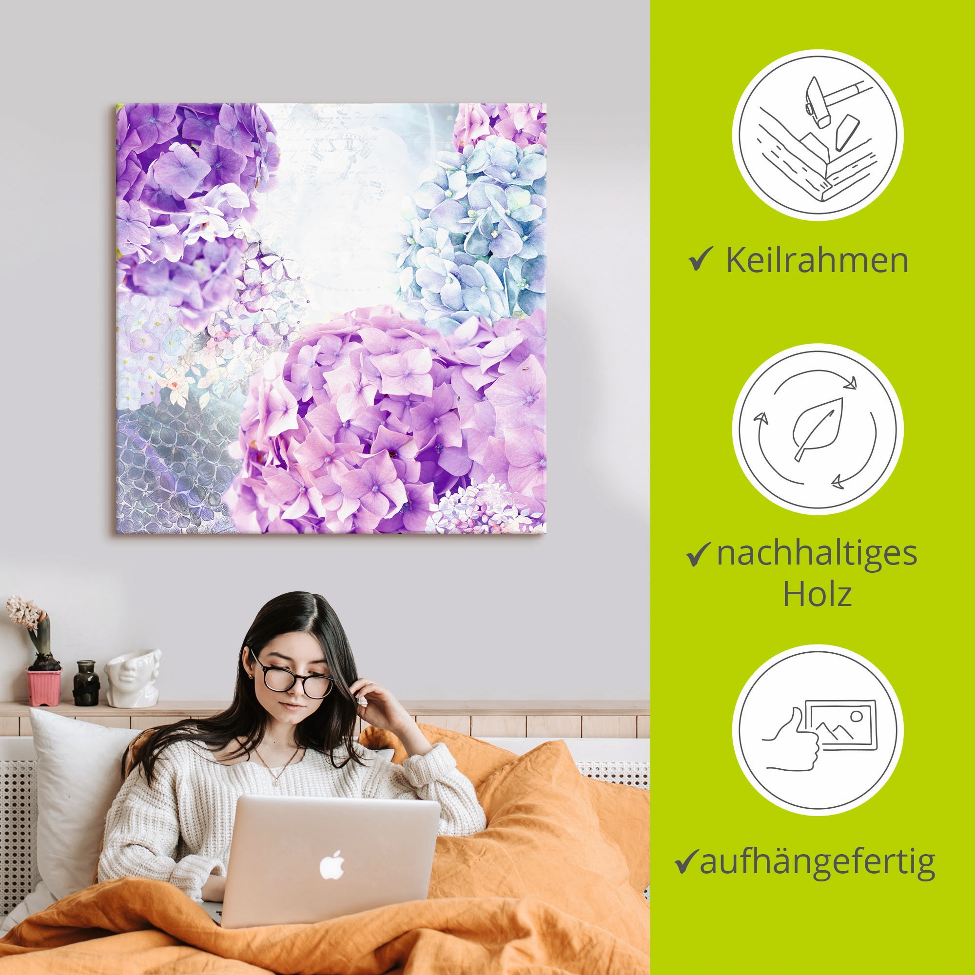 Artland Wandbild »Blau und Pink Hortensie«, Blumen, (1 St.), als Leinwandbild, Wandaufkleber in verschied. Größen