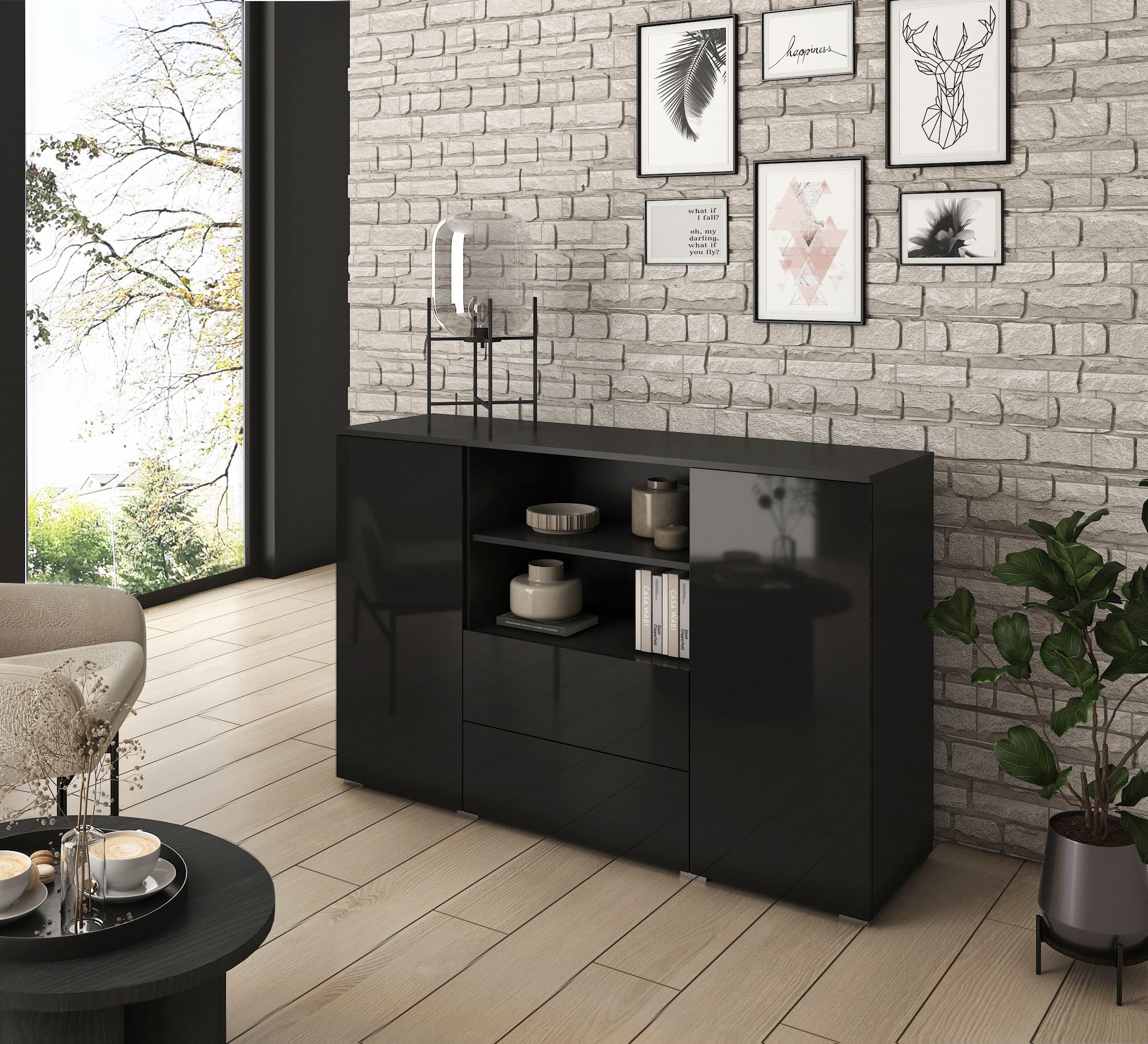 INOSIGN Sideboard »PARIS«, (1 St.), Moderne 140cm breite grifflose Kommode, vielseitig einsetzbar