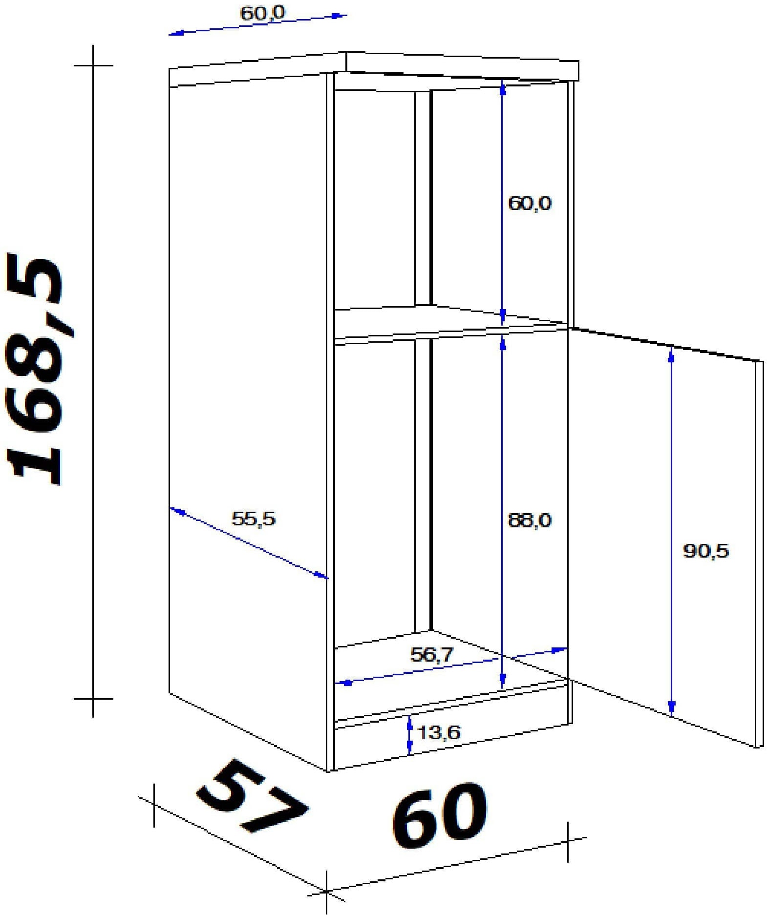 Flex-Well Backofen/Kühlumbauschrank »Lund«, (B x H x T) 60 x 168 x 60 cm, mit hoher Nische für Einbaubackofen