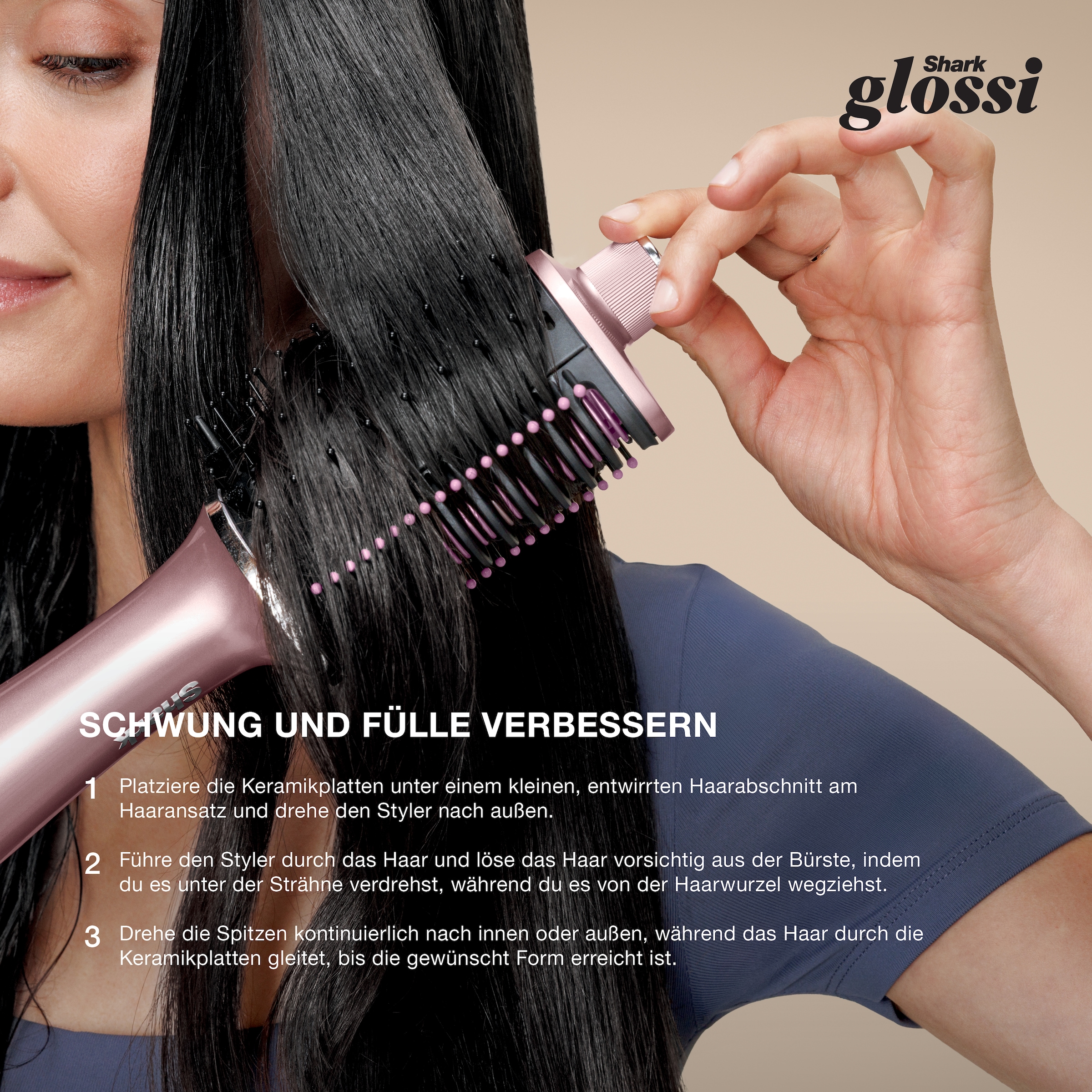 Shark Warmluftbürste »Glossi 2-in-1« 24 Stunden Gloss Lock*-Technologie, mit beheiztem Keramikkamm