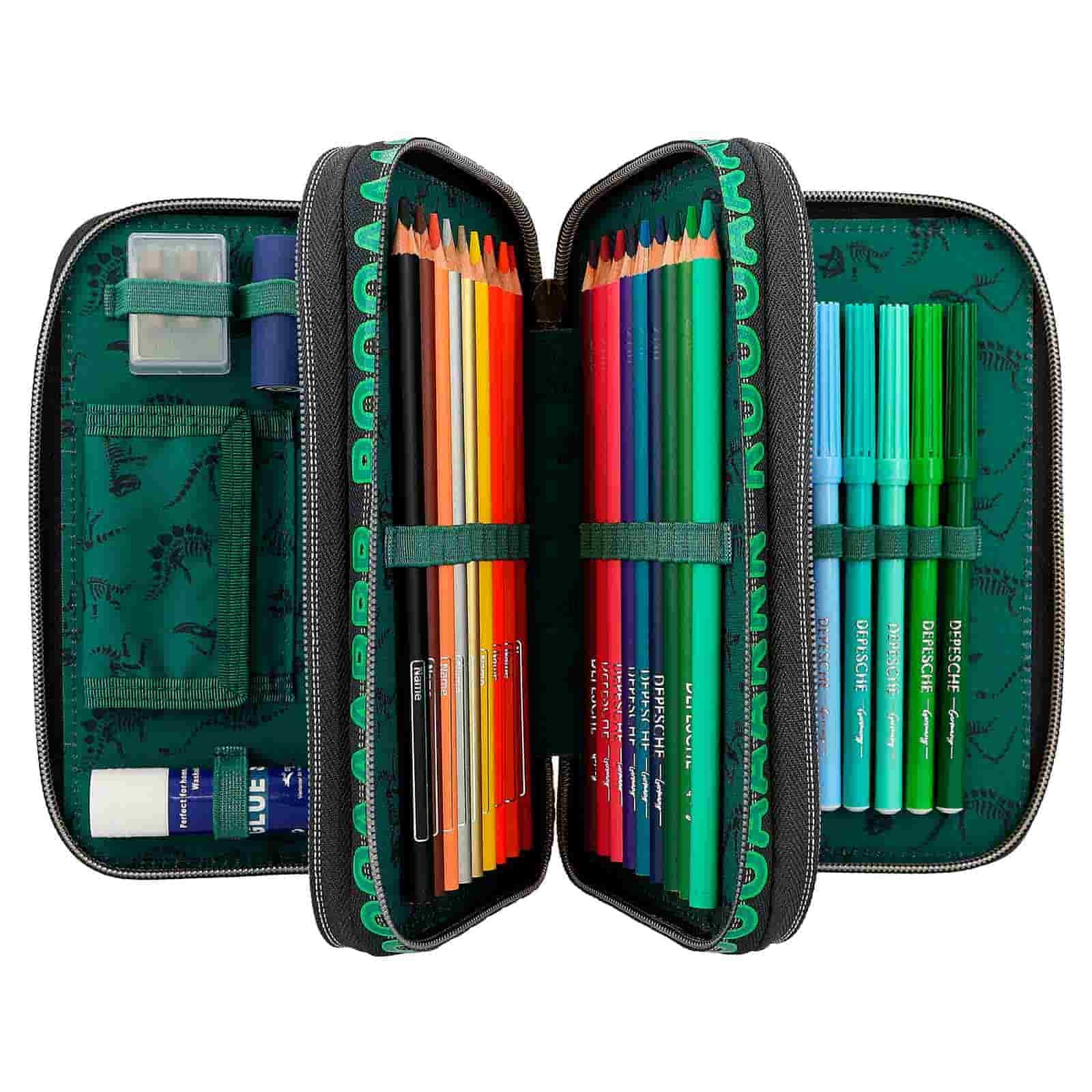 Depesche Buntstift »3-Fach Federtasche mit 3D Effekt Dino World 20 x 13 cm grün«