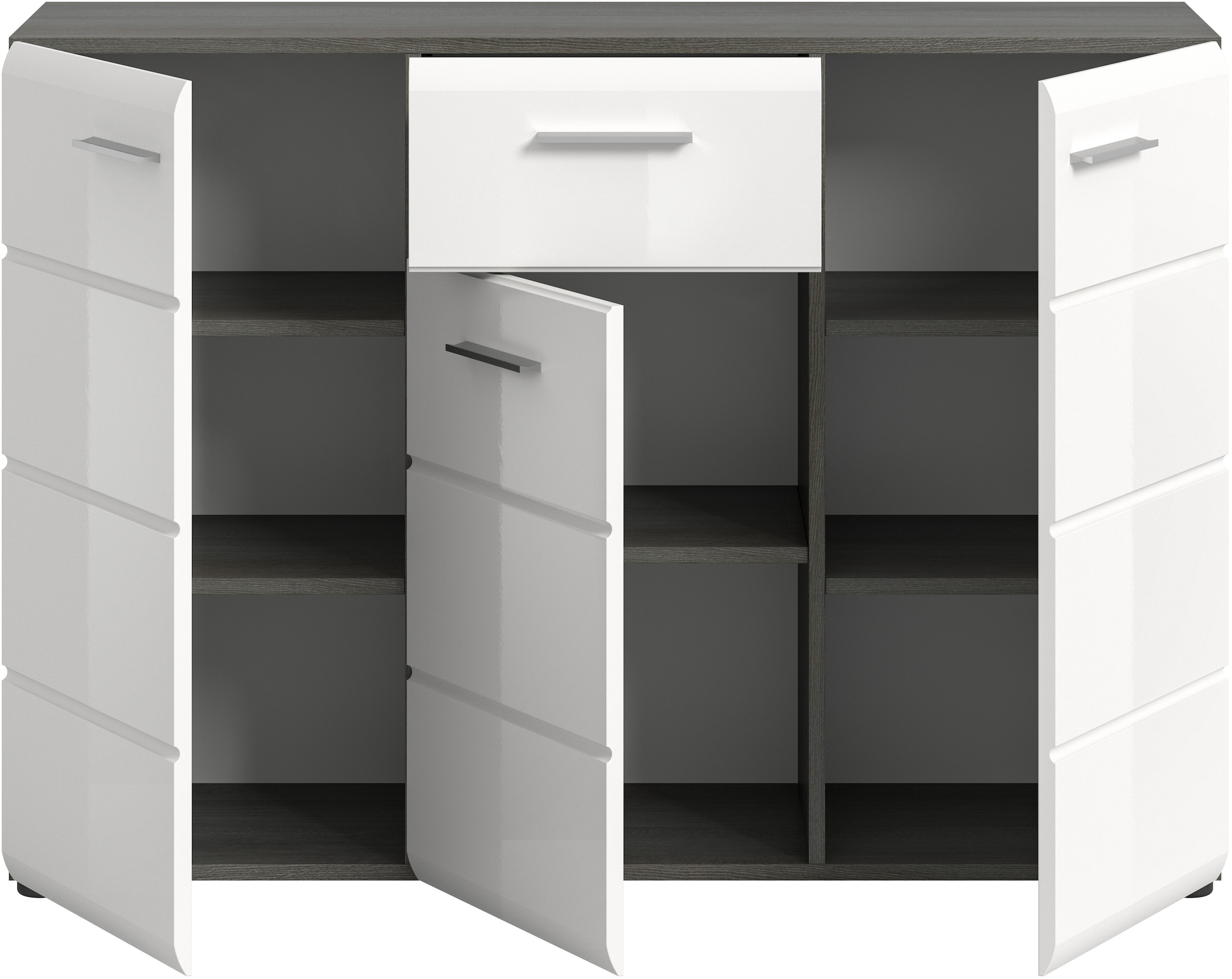 INOSIGN Sideboard »Rumba, Breite 120cm, in Rauchsilber Nachbildung/Weiß Hochglanz«, Kommode, Sideboard, Schrank